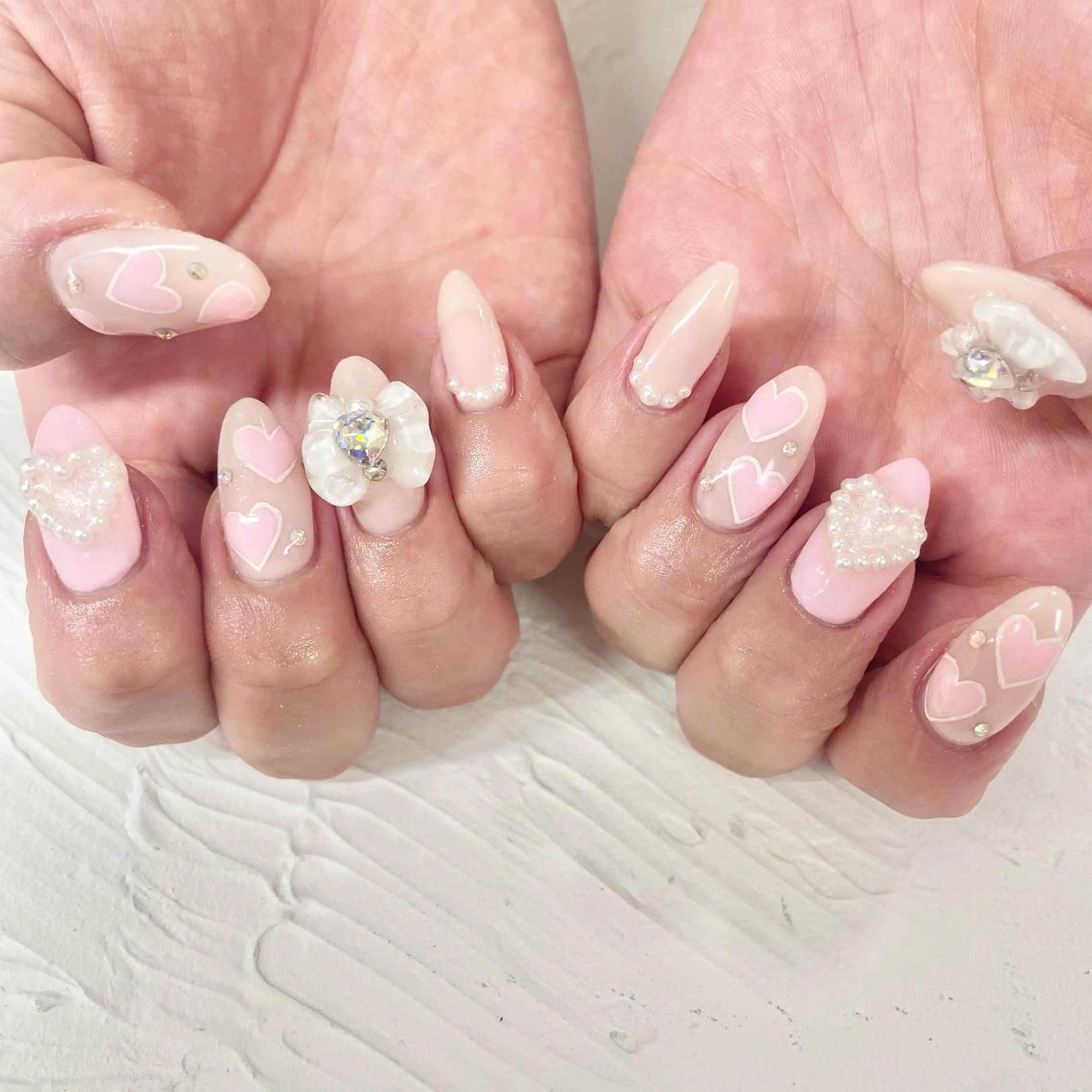 ネイル ハート ピンク ハンドネイル 🎀AYAKO 🎀中韓ネイルのネイルデザイン