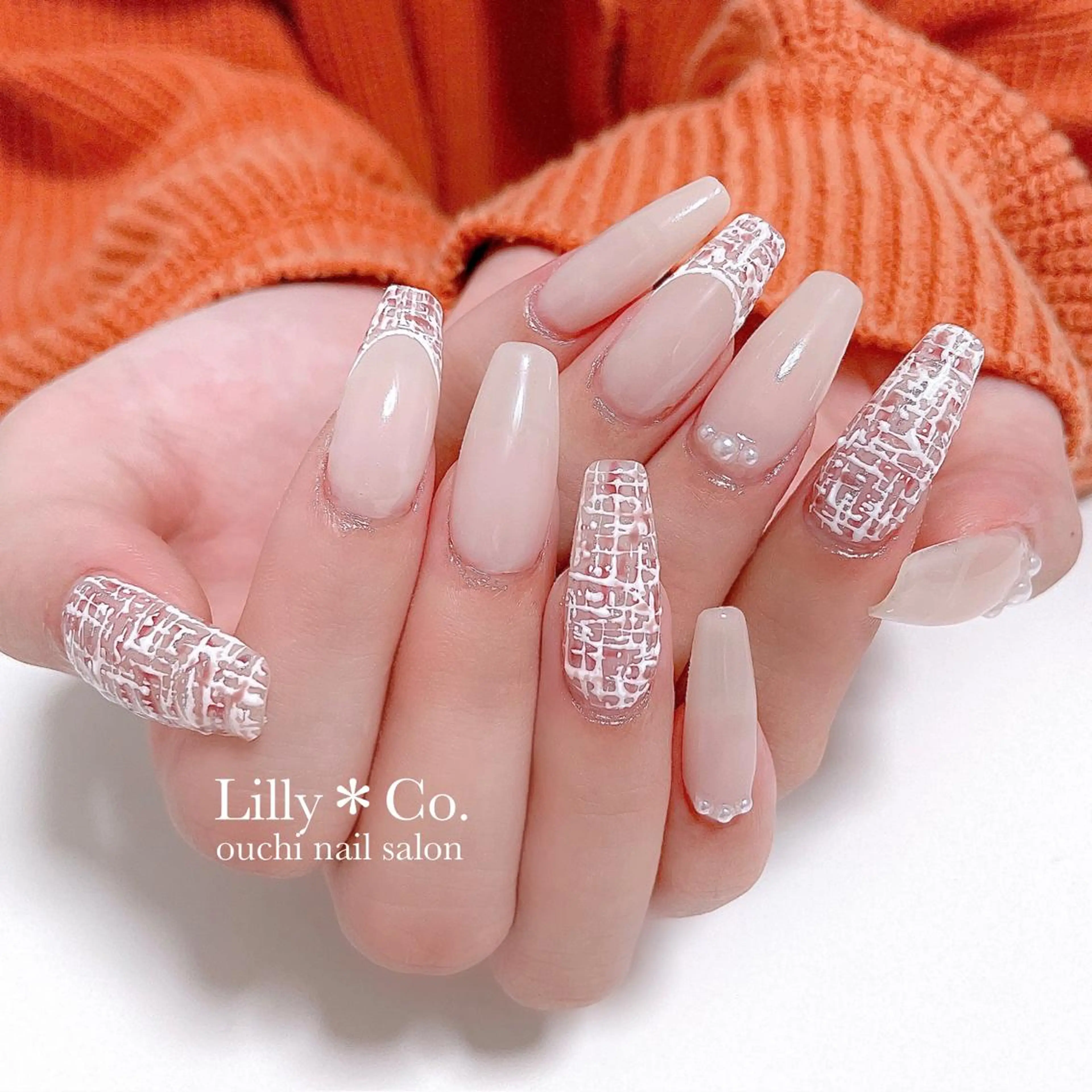 ネイル ガーリー ツイードネイル Lilly Co.のネイルデザイン