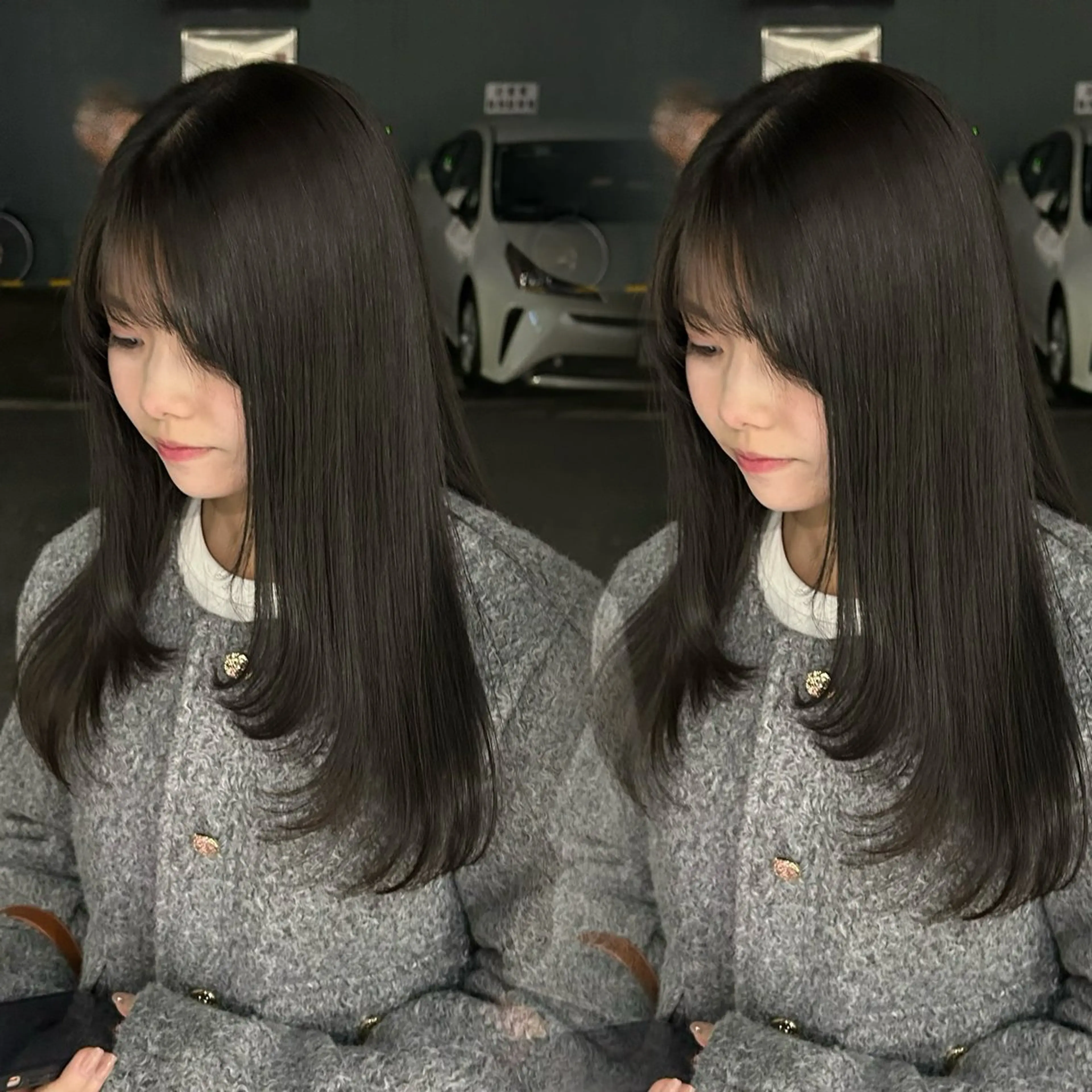 セミロング カラー 透明感カラー ヘアカラー PELE manaのヘアスタイル