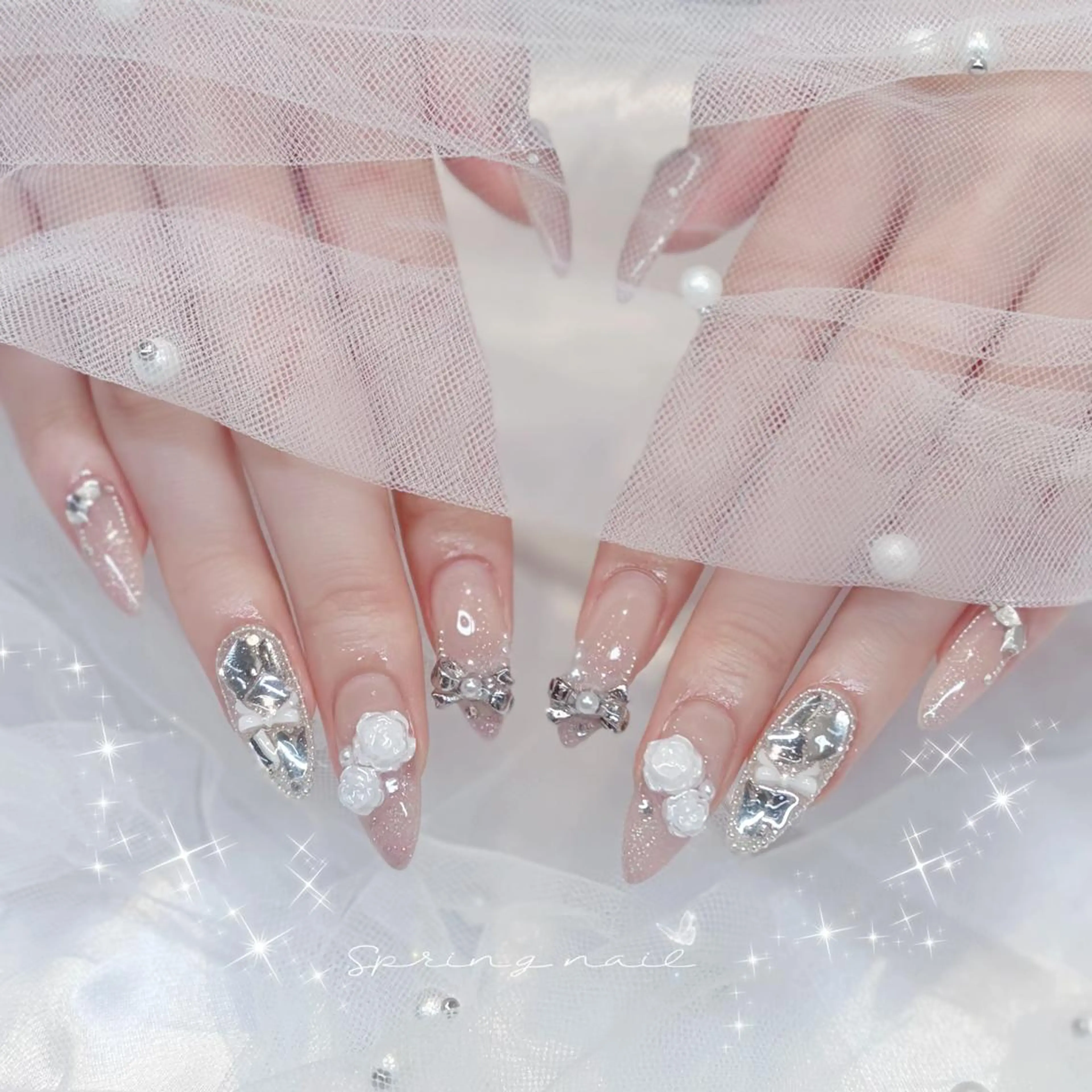 ネイル ガーリー キラキラネイル ピンク ワンホンネイル Keli Nail 難波のネイルデザイン