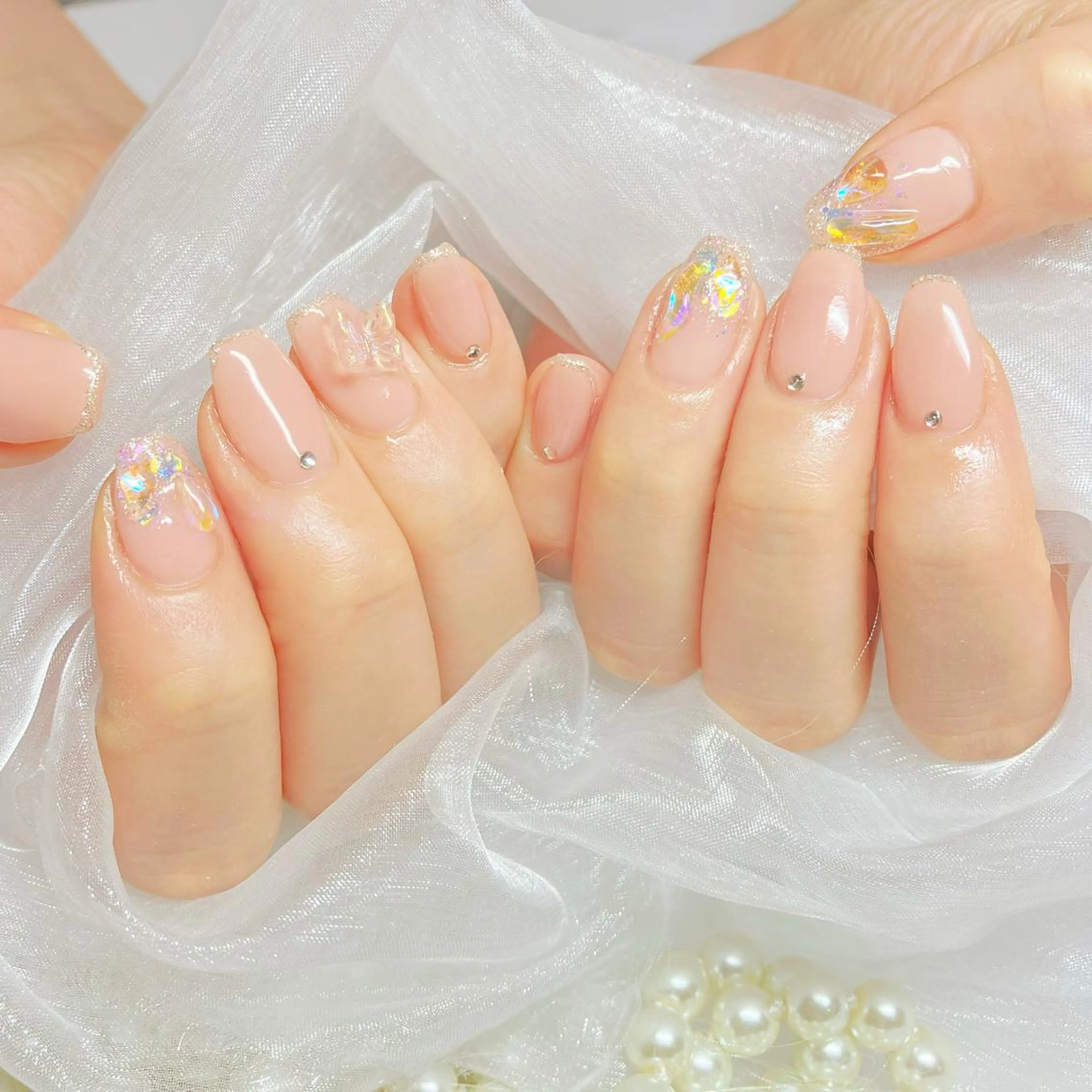 ネイル オーロラネイル フラッシュネイル ジェルネイル 氷ネイル・うるうるネイル キラキラネイル Amour baseのネイルデザイン