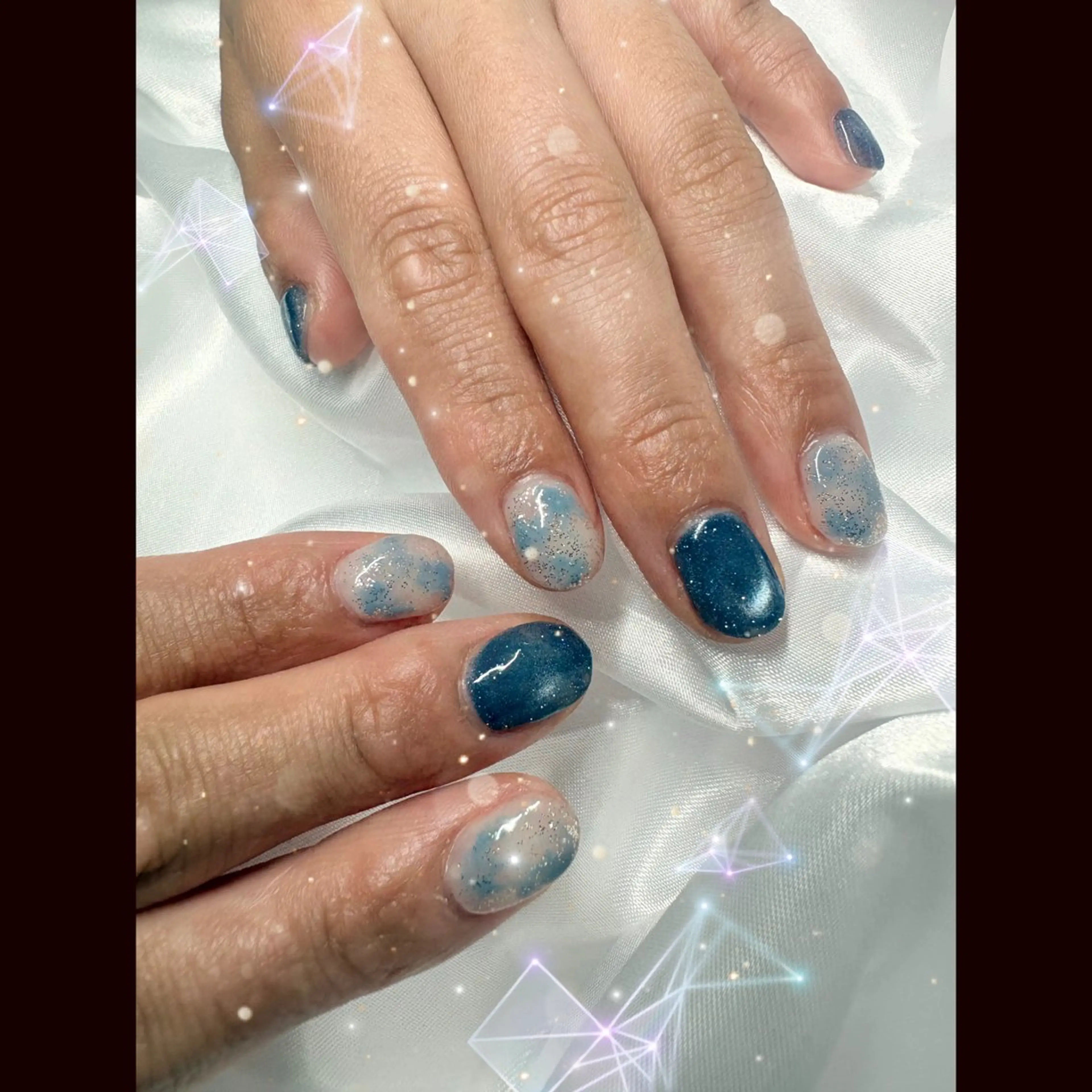 ネイル ブルー マグネットネイル Flora みなみ☪︎꙳·̩͙のネイルデザイン