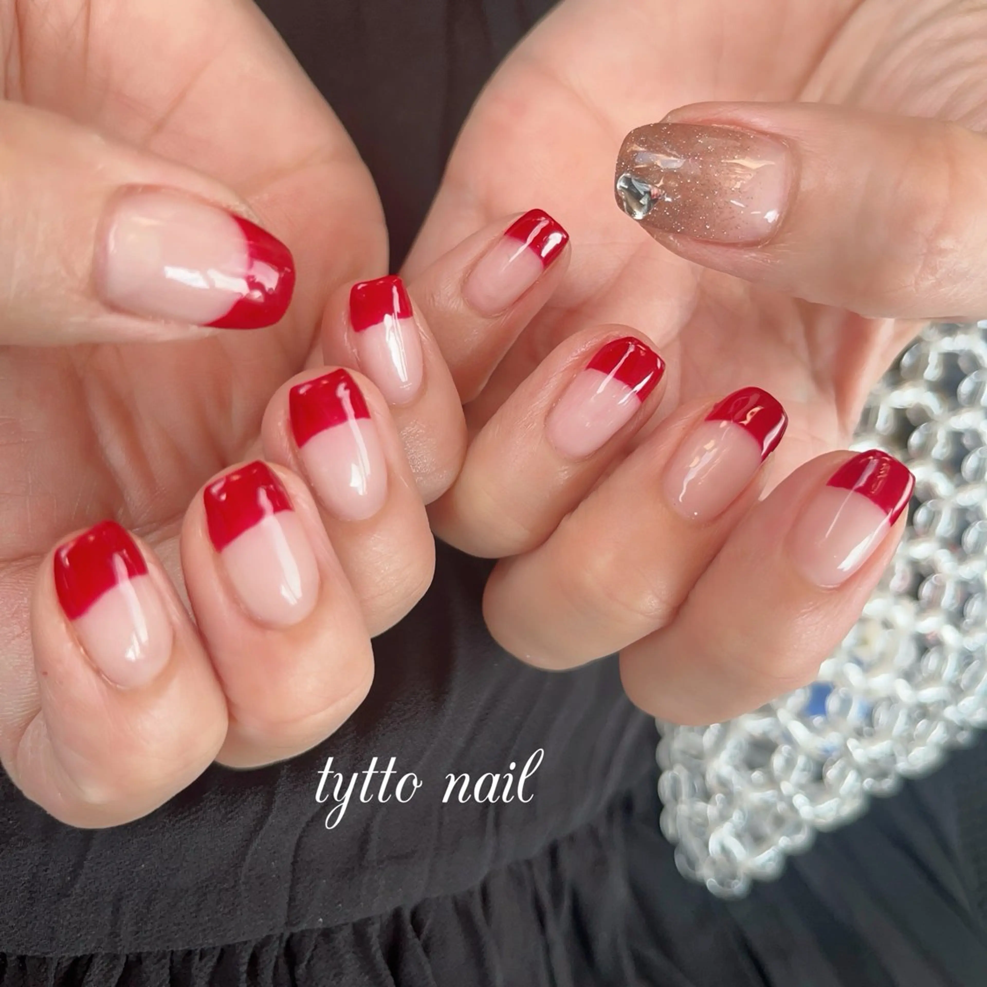 ネイル フラッシュネイル フレンチネイル ハート キラキラネイル 韓国ネイル tytto nail ❤︎‪‪eri‪‪のネイルデザイン