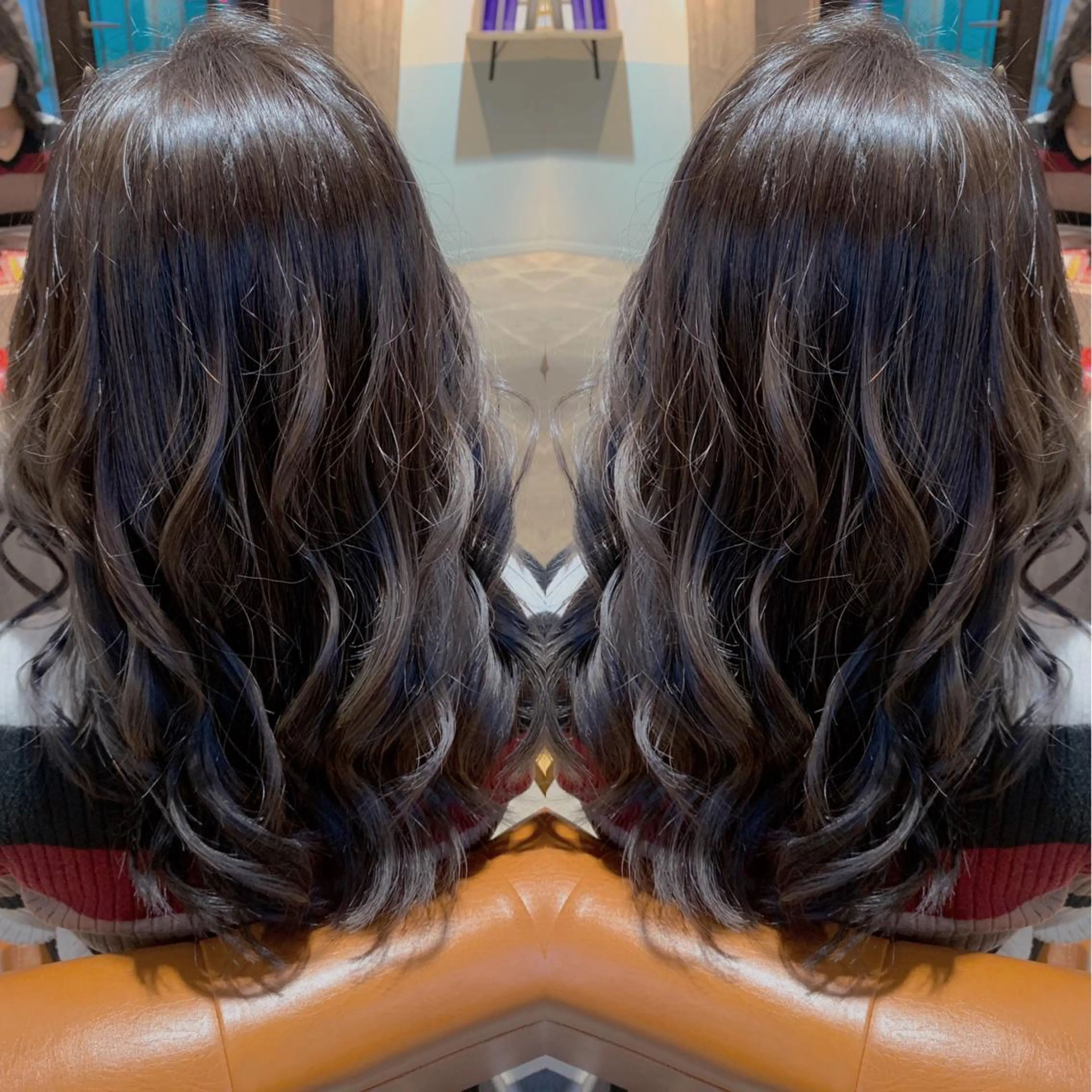 ロング カラー バレイヤージュ グレージュ レイヤーカット 韓国🇰🇷 ✂︎hair 内田愛のヘアスタイル