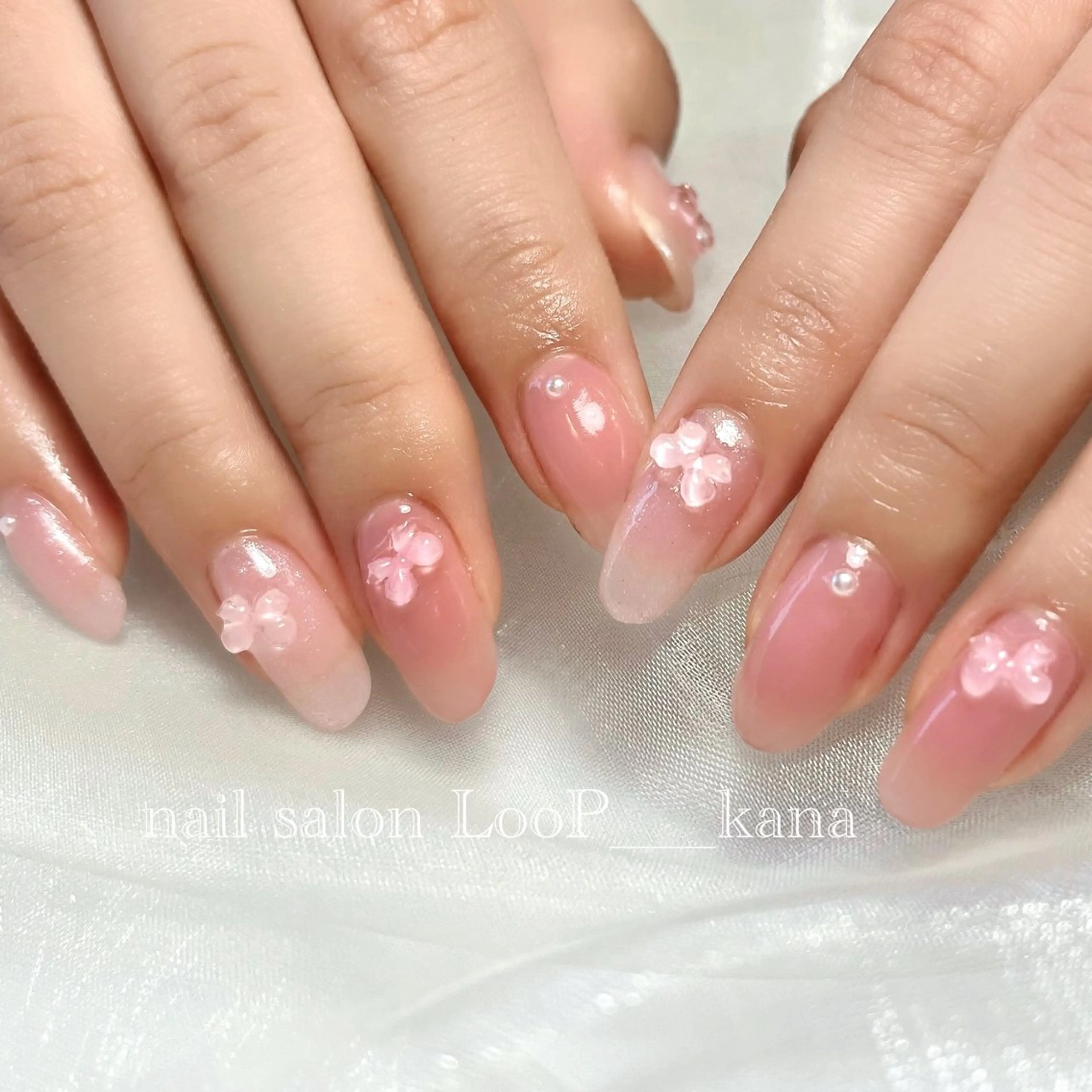 ネイル ガーリー ピンク リボン ハンドネイル ネイルモデル募集中 LooP-kanaのネイルデザイン