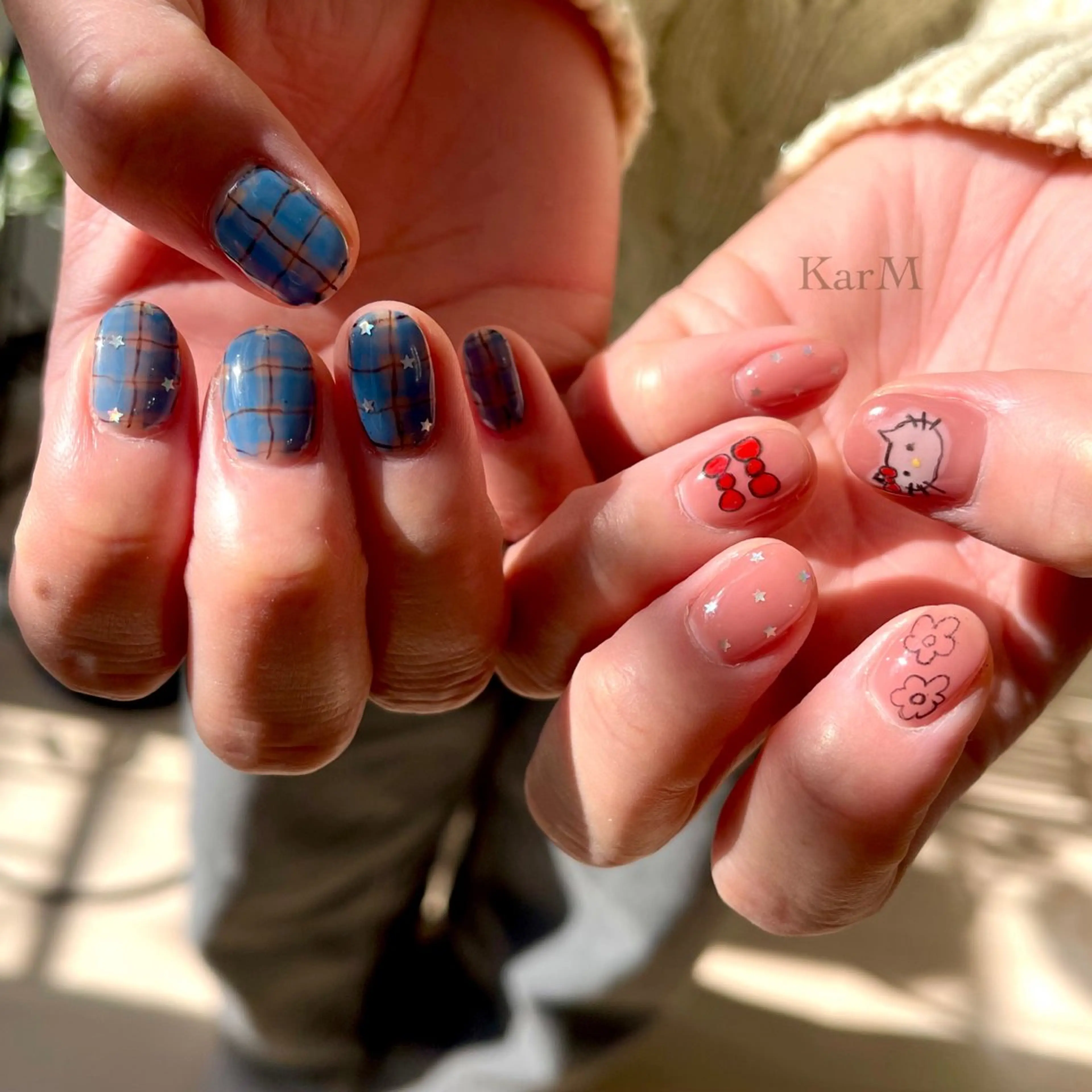ネイル オーロラネイル チークネイル フラッシュネイル フレンチネイル 韓国ネイル ハンドネイル ogino karinのネイルデザイン