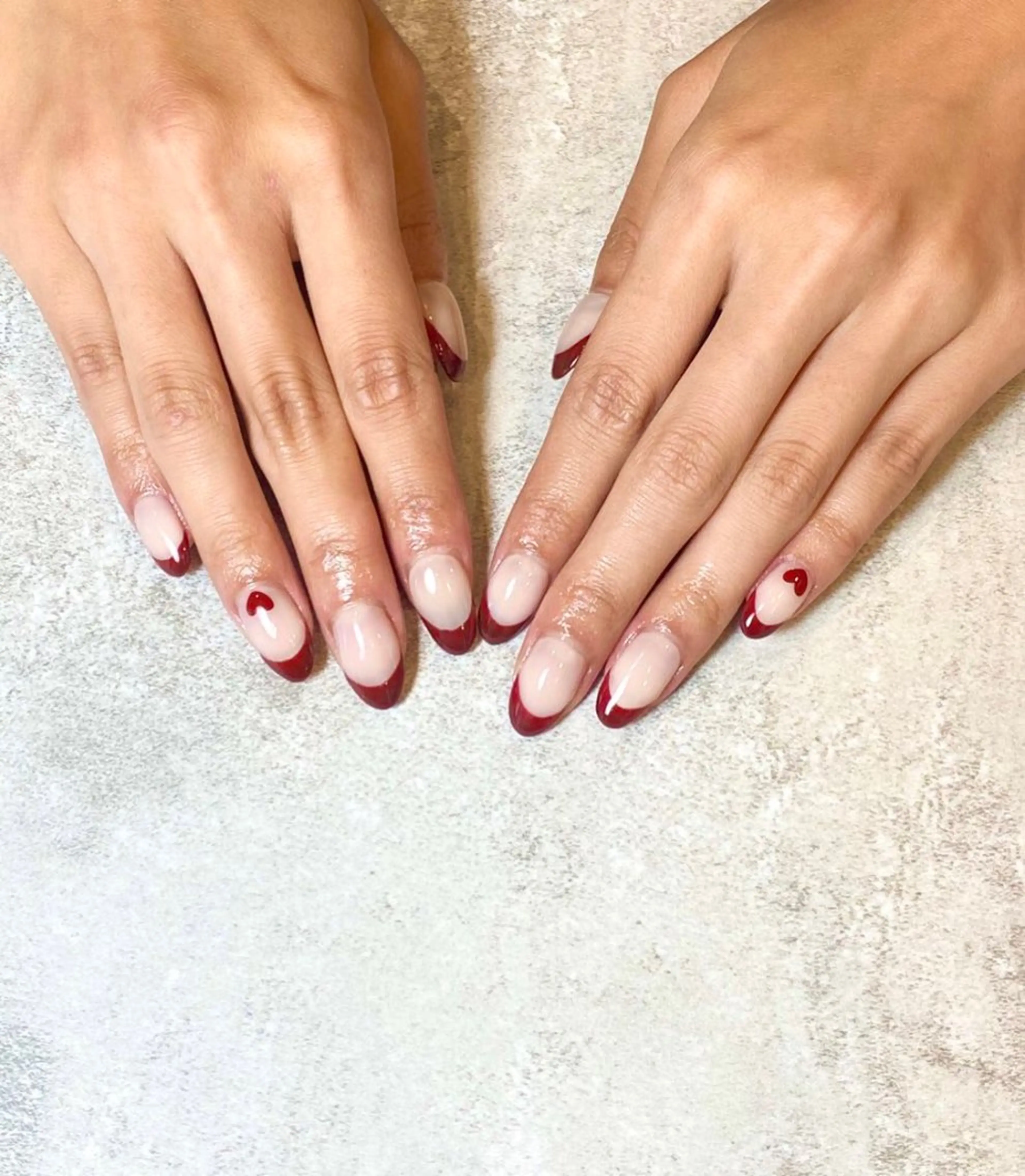 ネイル ボルドー フレンチネイル ジェルネイル ハート Narumi nailのネイルデザイン