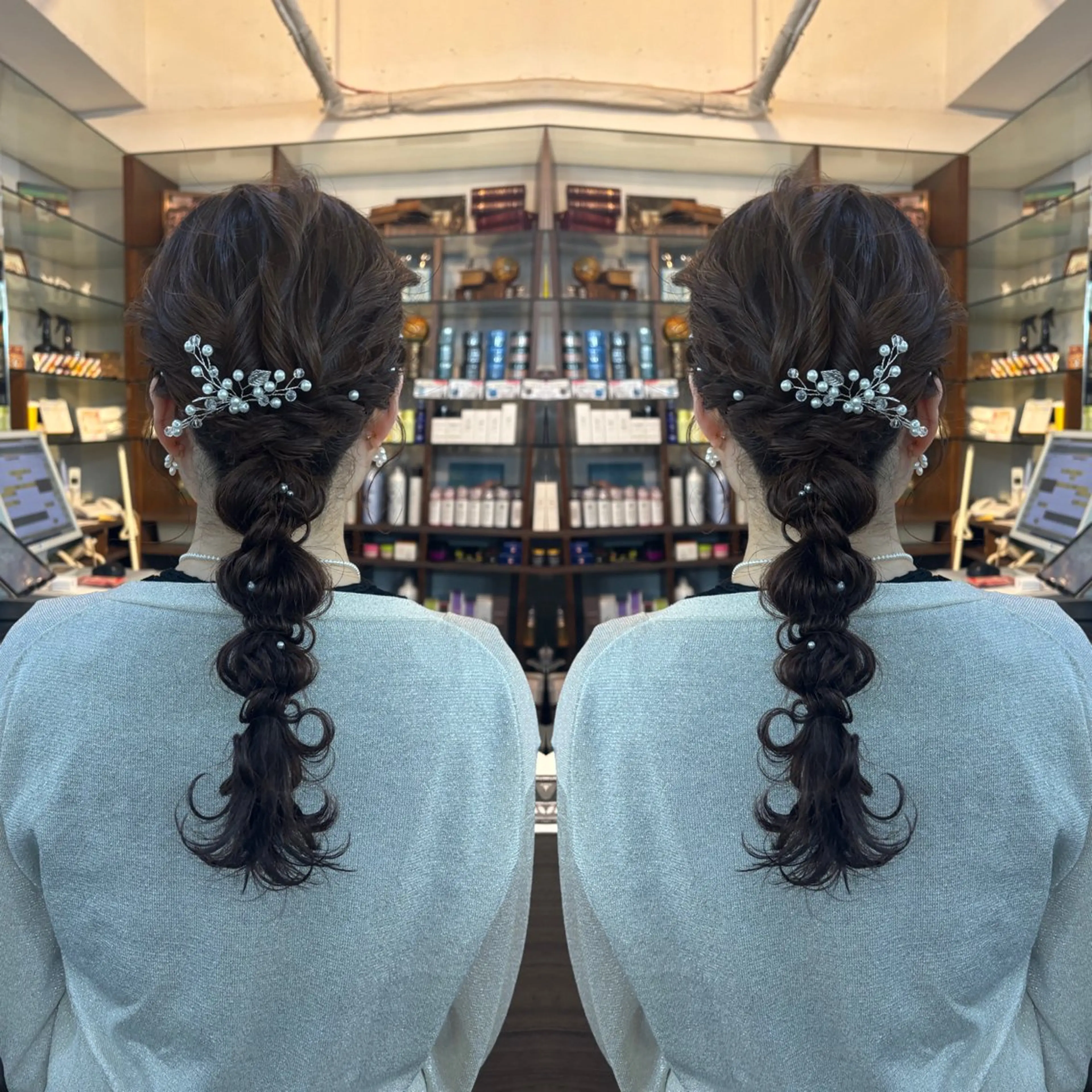 セミロング ヘアアレンジ ヘアセット 💎ハイトーン/艶 カラー モエカ💎のヘアスタイル