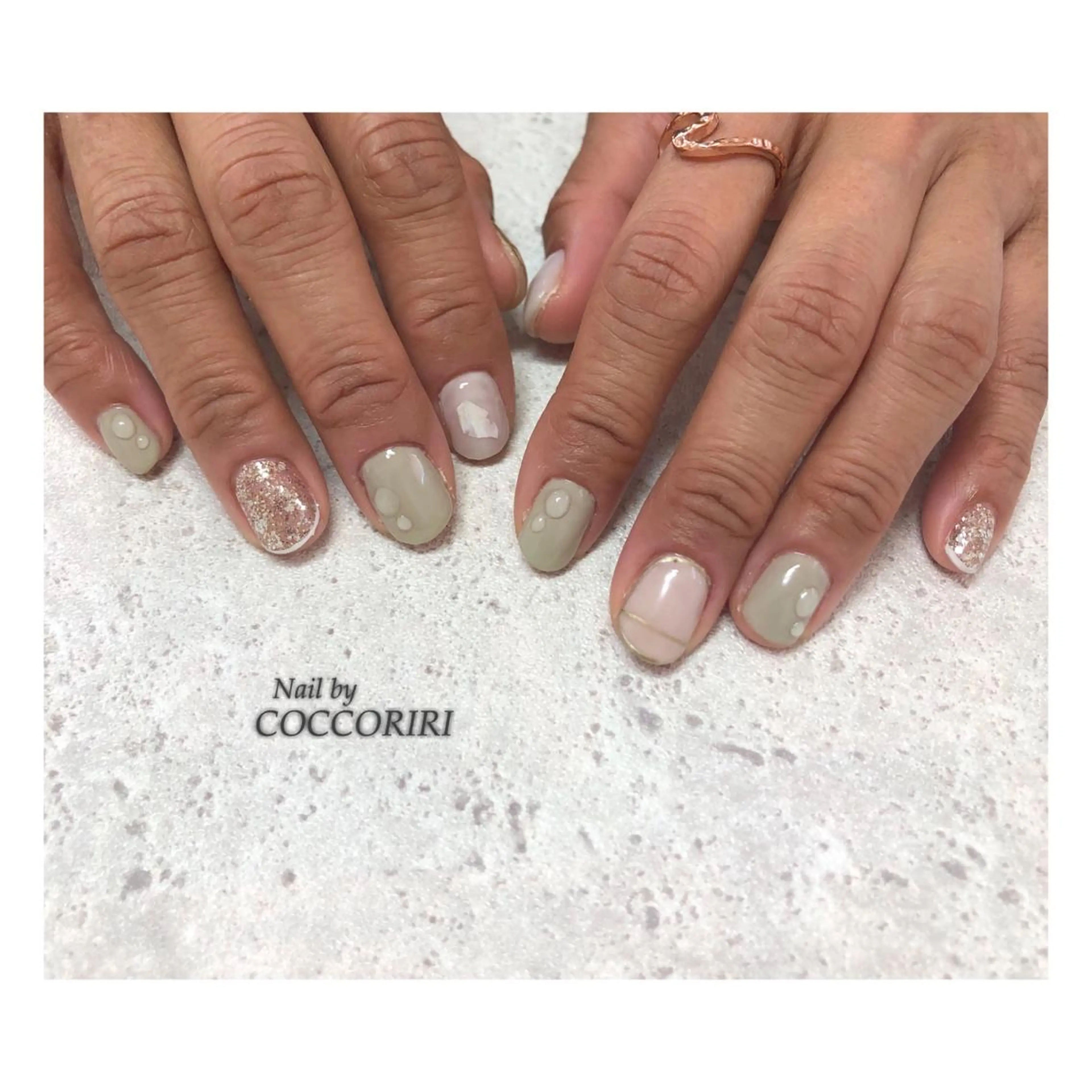 ネイル アートネイル グリーン 大理石ネイル(マーブル) ミラーネイル ニュアンスネイル ensowa✱laf NAILのネイルデザイン