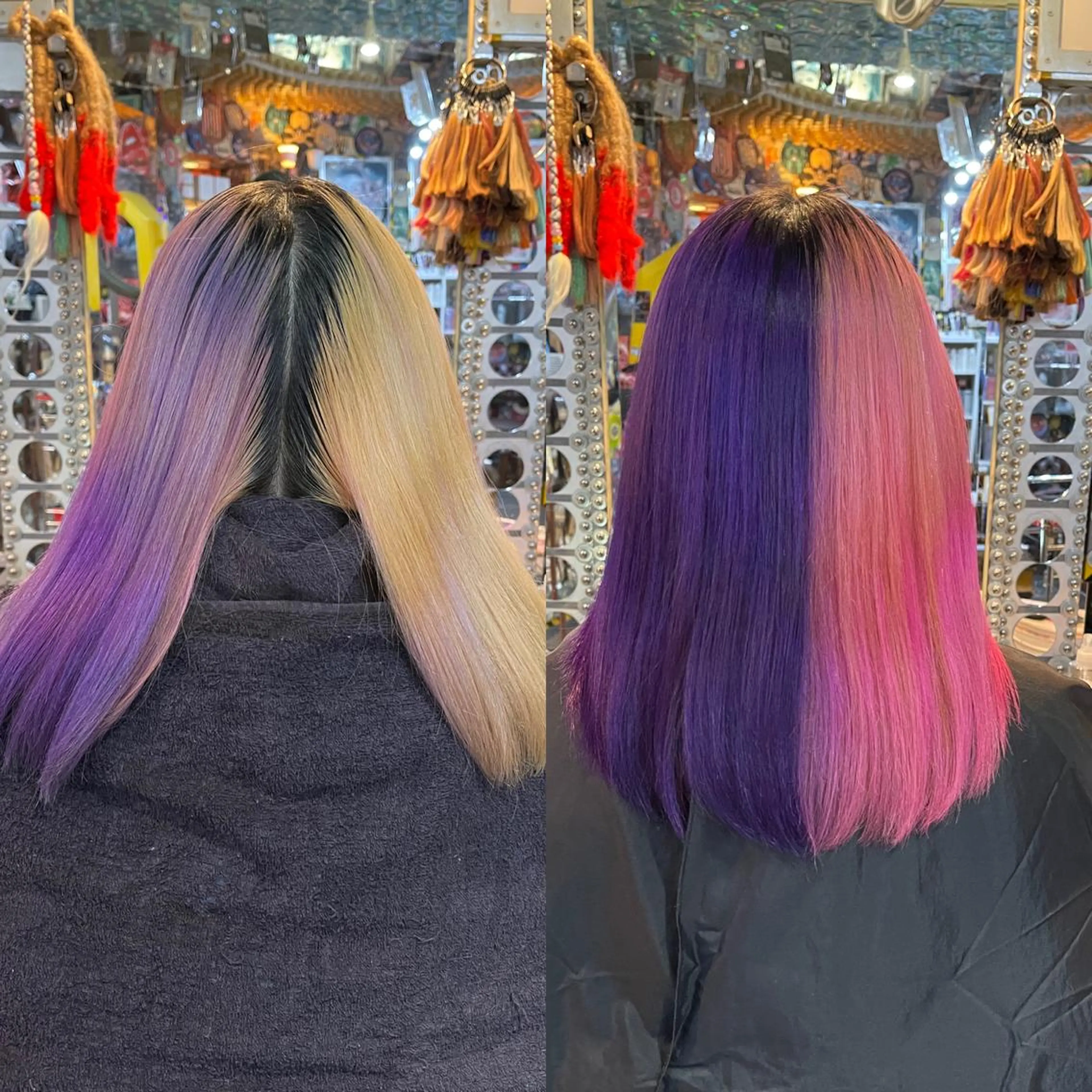 ミディアム カラー ヘアアレンジ ピンクカラー 🌈派手髪エクステ ブレイズ🌈ひろとのヘアスタイル