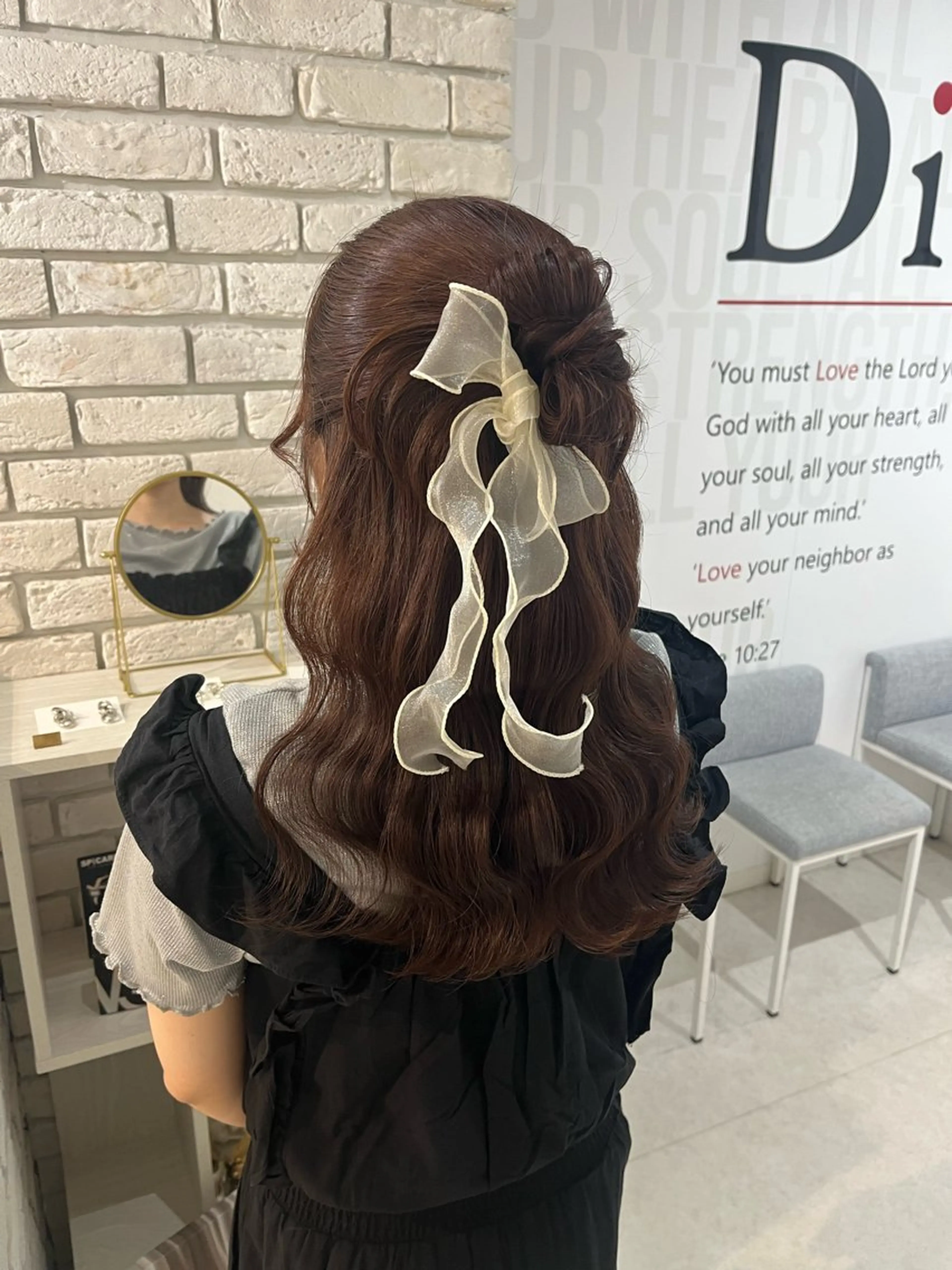 セミロング ヘアアレンジ ハーフアップ りん/ 名古屋ヘアセットのヘアスタイル