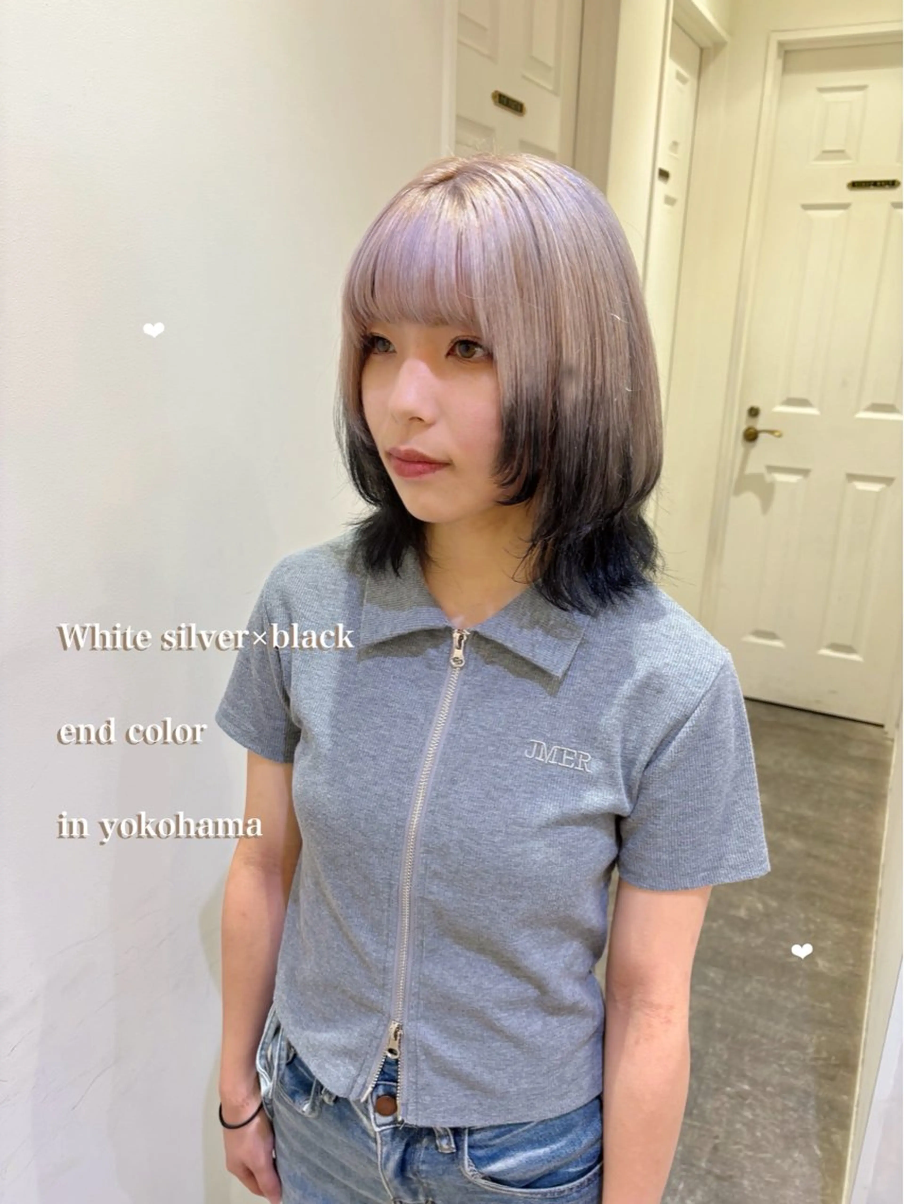 セミロング カラー 黒髪 グレージュ ウルフカット ヘアカラー エクステ/ハイトーン 🐏☁️miminaのヘアスタイル