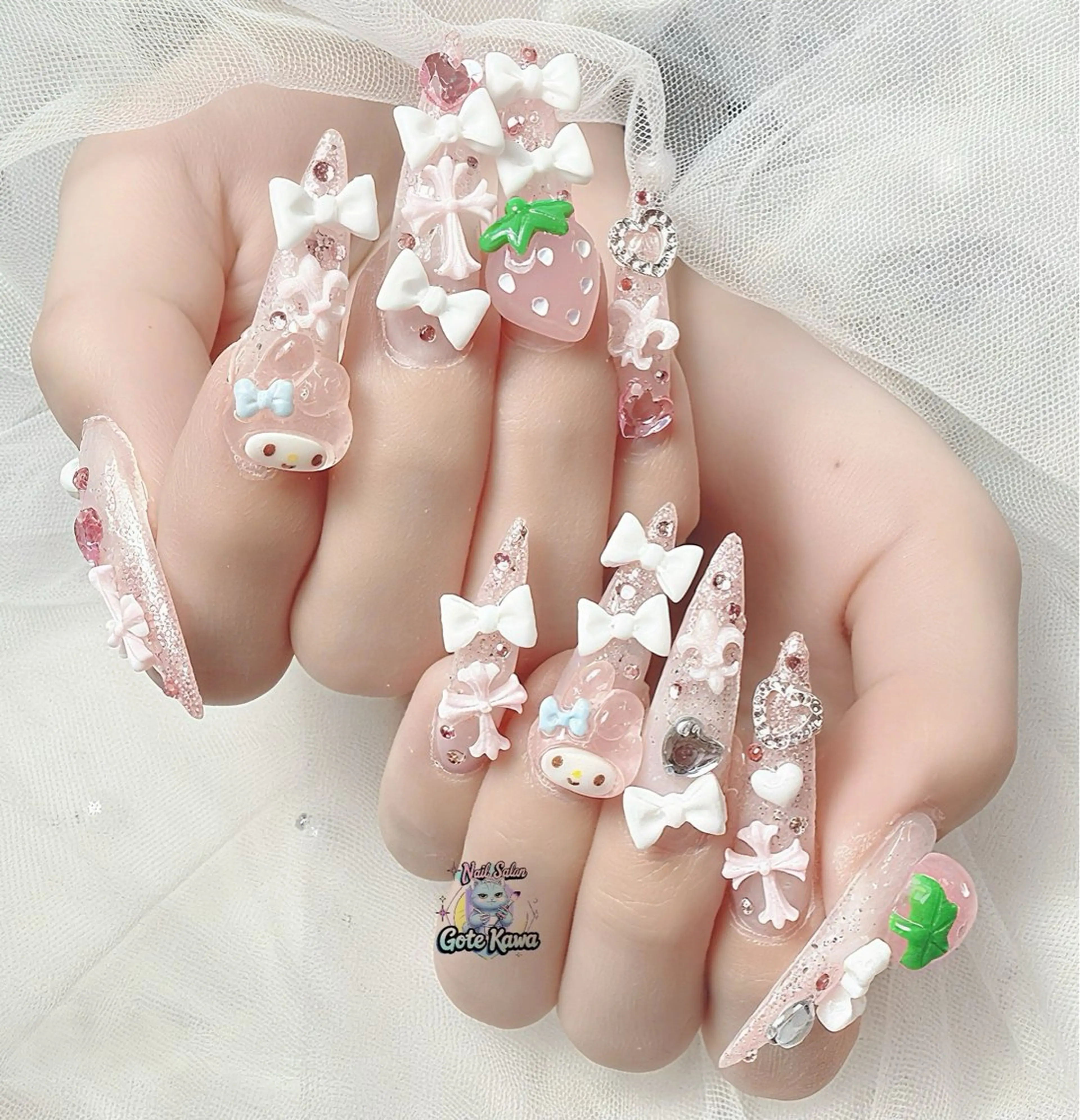 ネイル フラッシュネイル グラデーション ピンク リボン ハンドネイル ハンドケア Gote Kawa nail salonのネイルデザイン