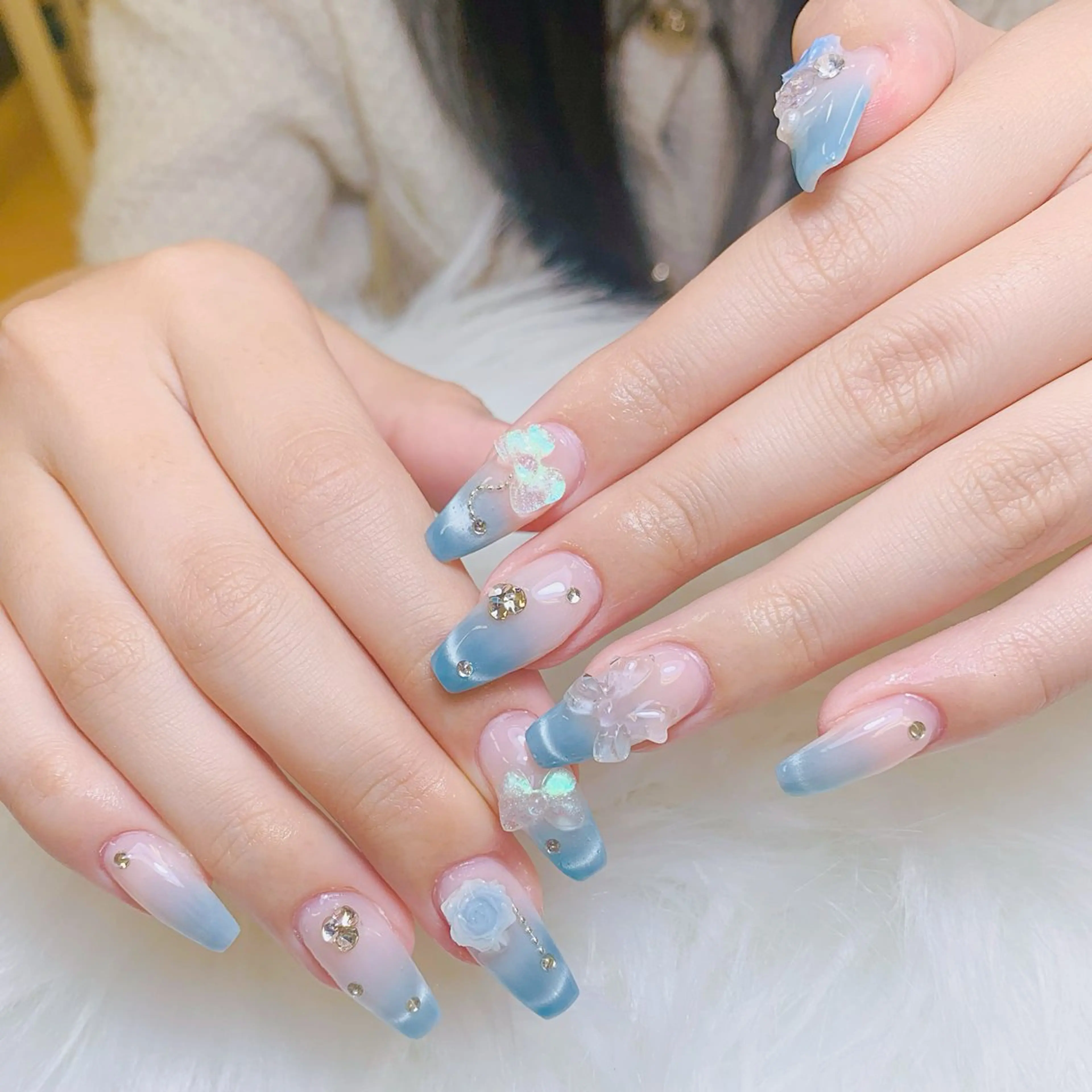 ネイル チークネイル 長さ出し フラッシュネイル フレンチネイル グラデーション ハンドネイル AN NAIL SALONのネイルデザイン
