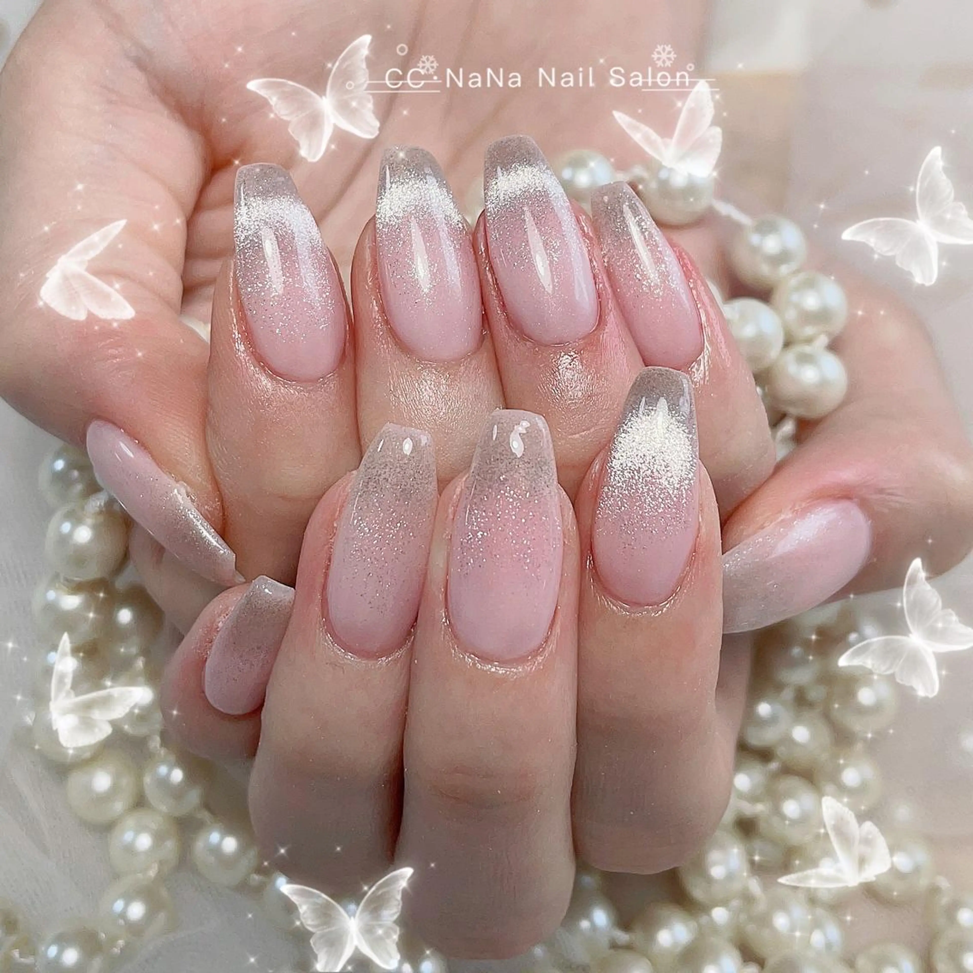 ネイル チークネイル フラッシュネイル ジェルネイル ハート キラキラネイル ハンドネイル 💎CC・NaNa 韓国風ネイル🌙Cのネイルデザイン