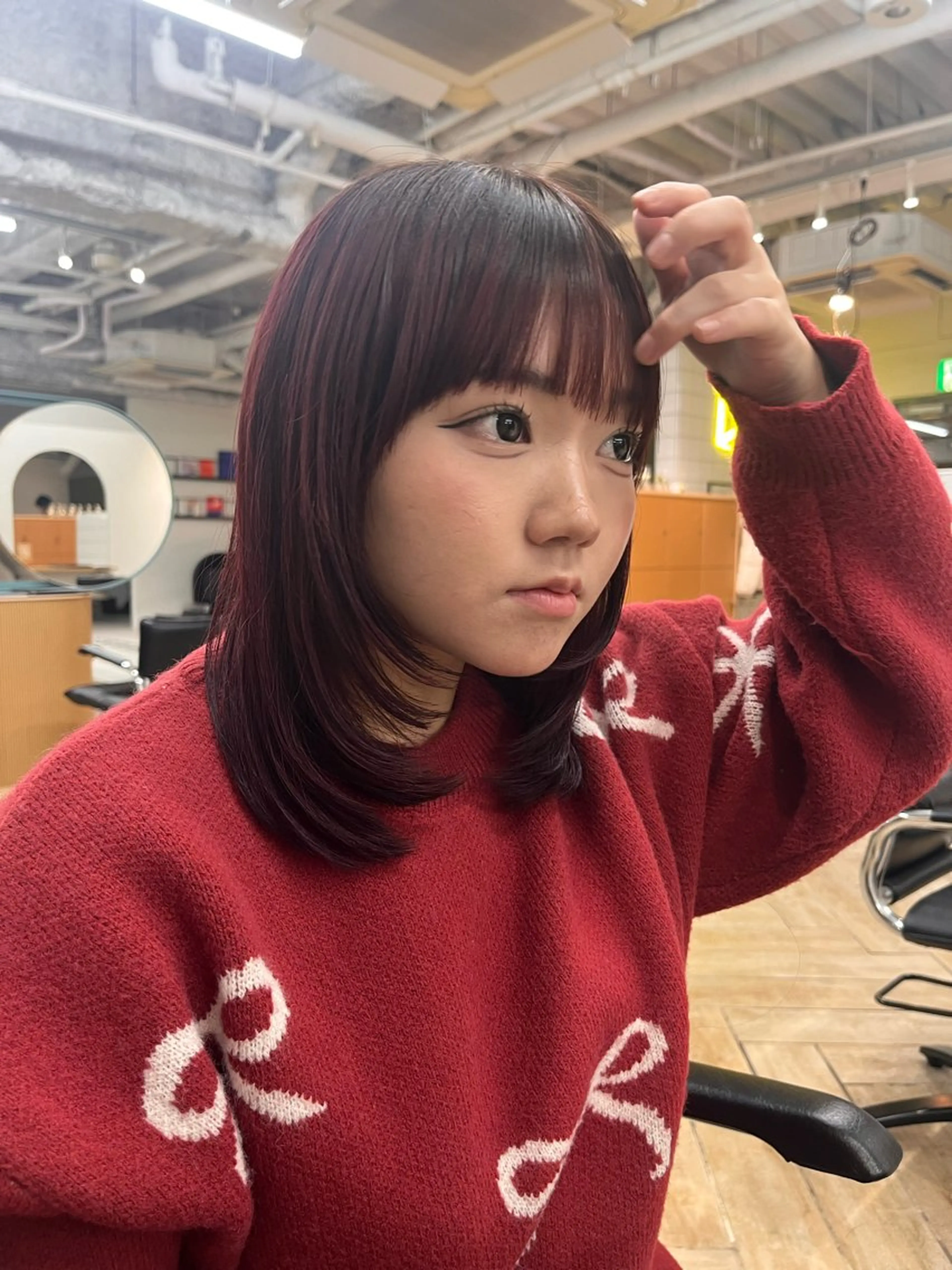 ミディアム カラー レッドカラー カット ヘアカラー パーマ/縮毛矯正/ LUVISM佐藤里咲のヘアスタイル