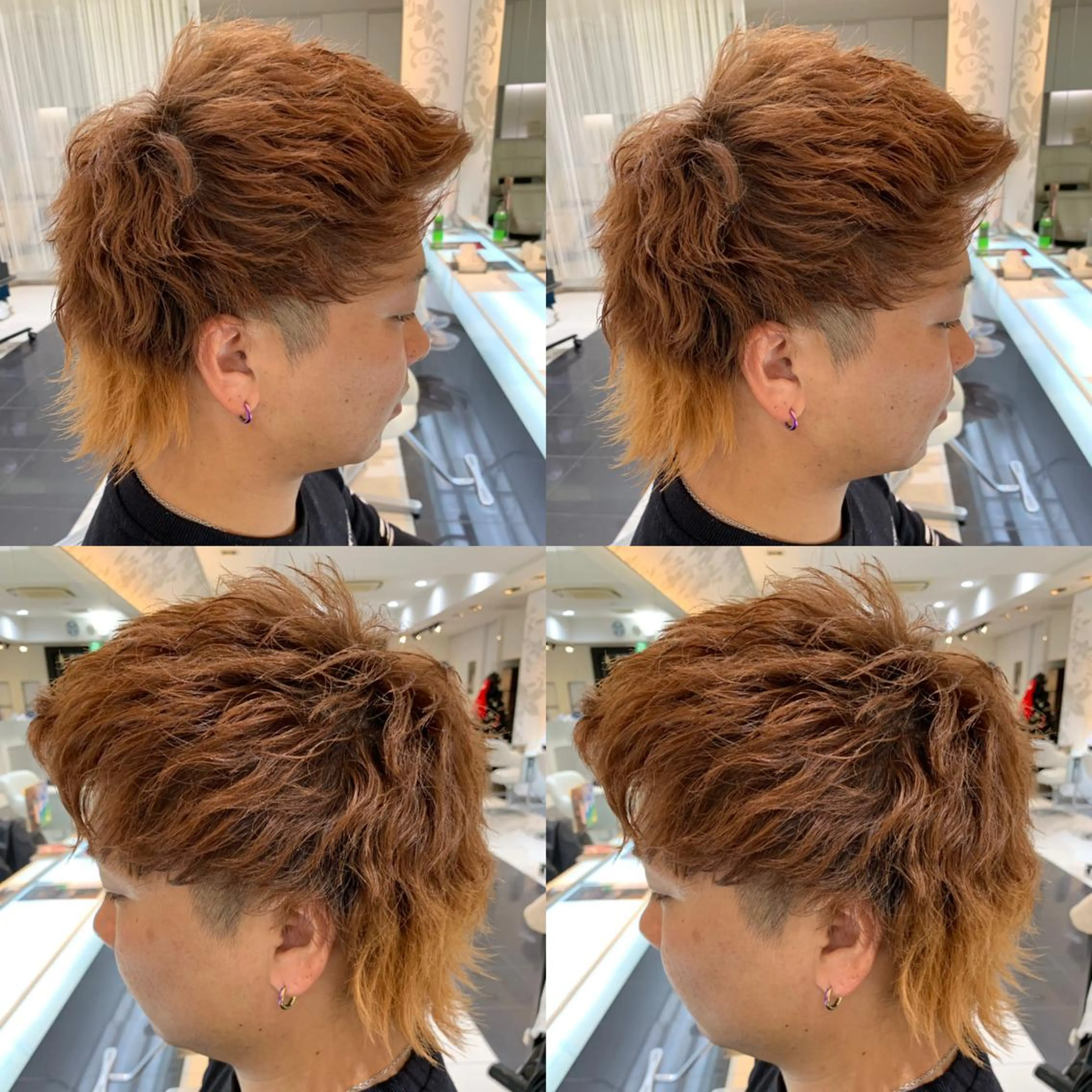 ショート パーマ メンズ メンズブリーチ メンズパーマ メンズウルフカット ウルフカット スパイラルパーマ 赤み消しカラー /透明感カラー 上長のヘアスタイル