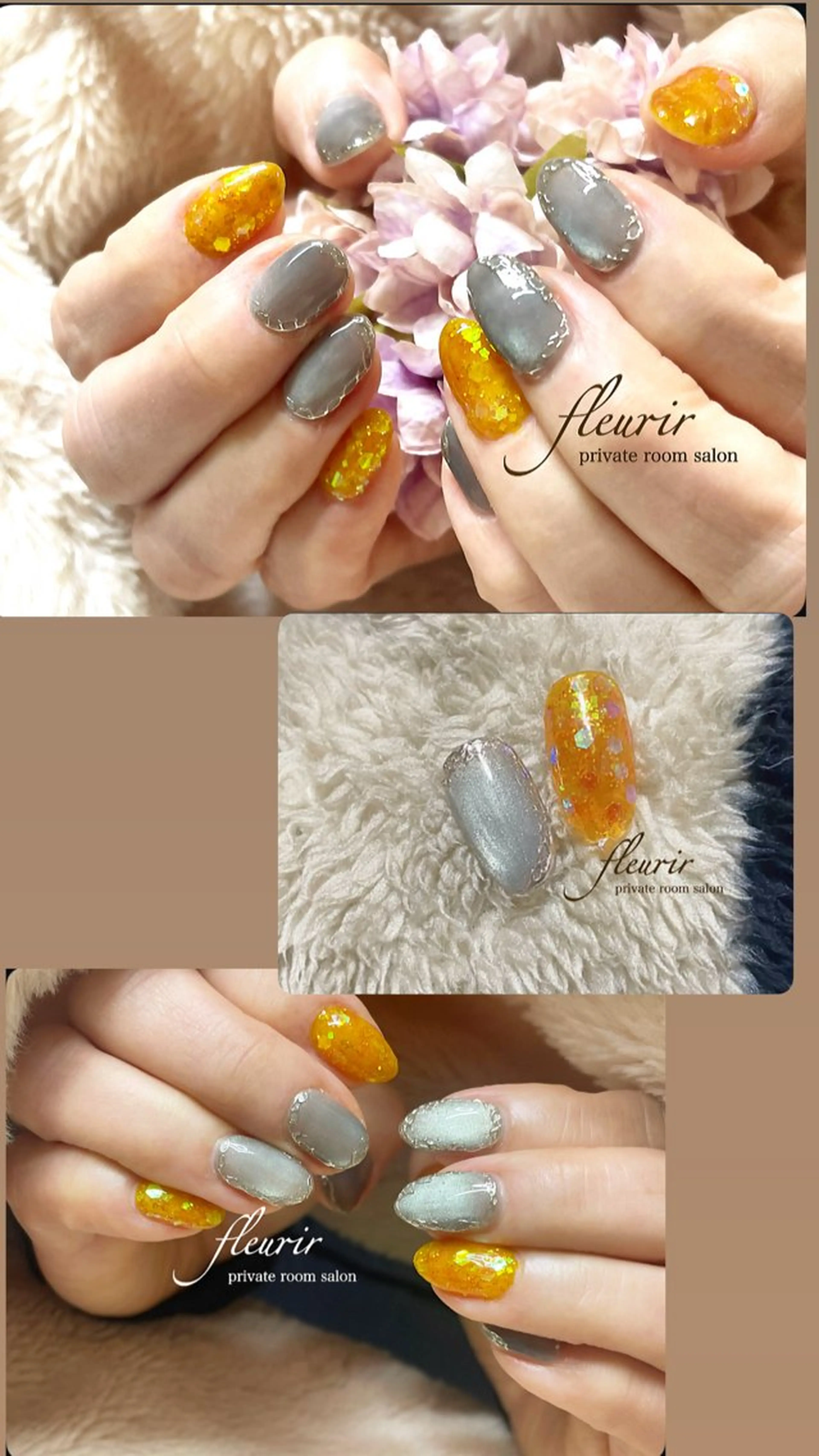 ネイル アートネイル ゴールド マグネットネイル ミラーネイル 黄色 ハンドネイル フルリール 【プライベートサロンのネイルデザイン