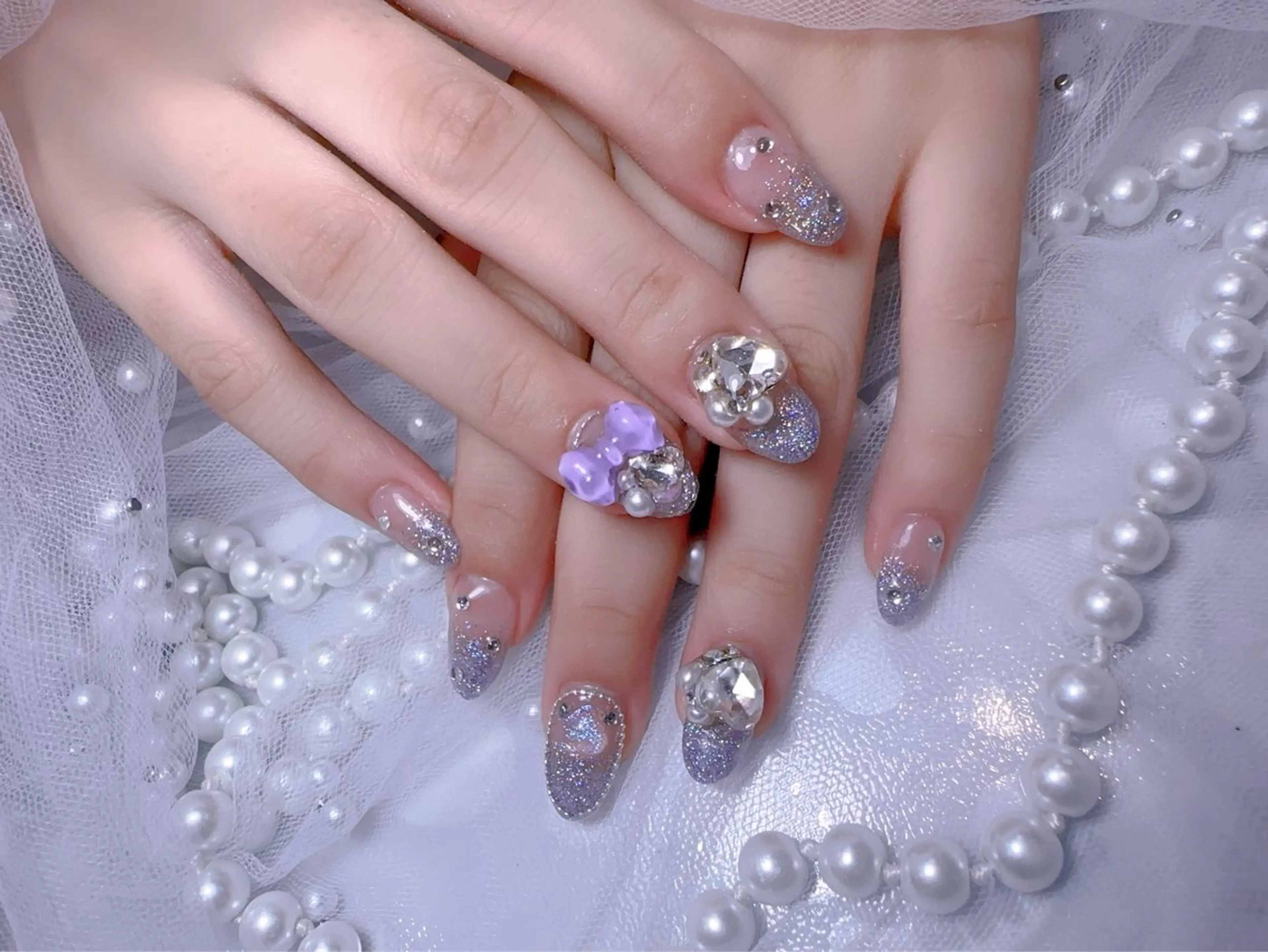 ネイル アートネイル フラッシュネイル フレンチネイル ジェルネイル ガラスフレンチ ハンドネイル You&Me Miyuのネイルデザイン