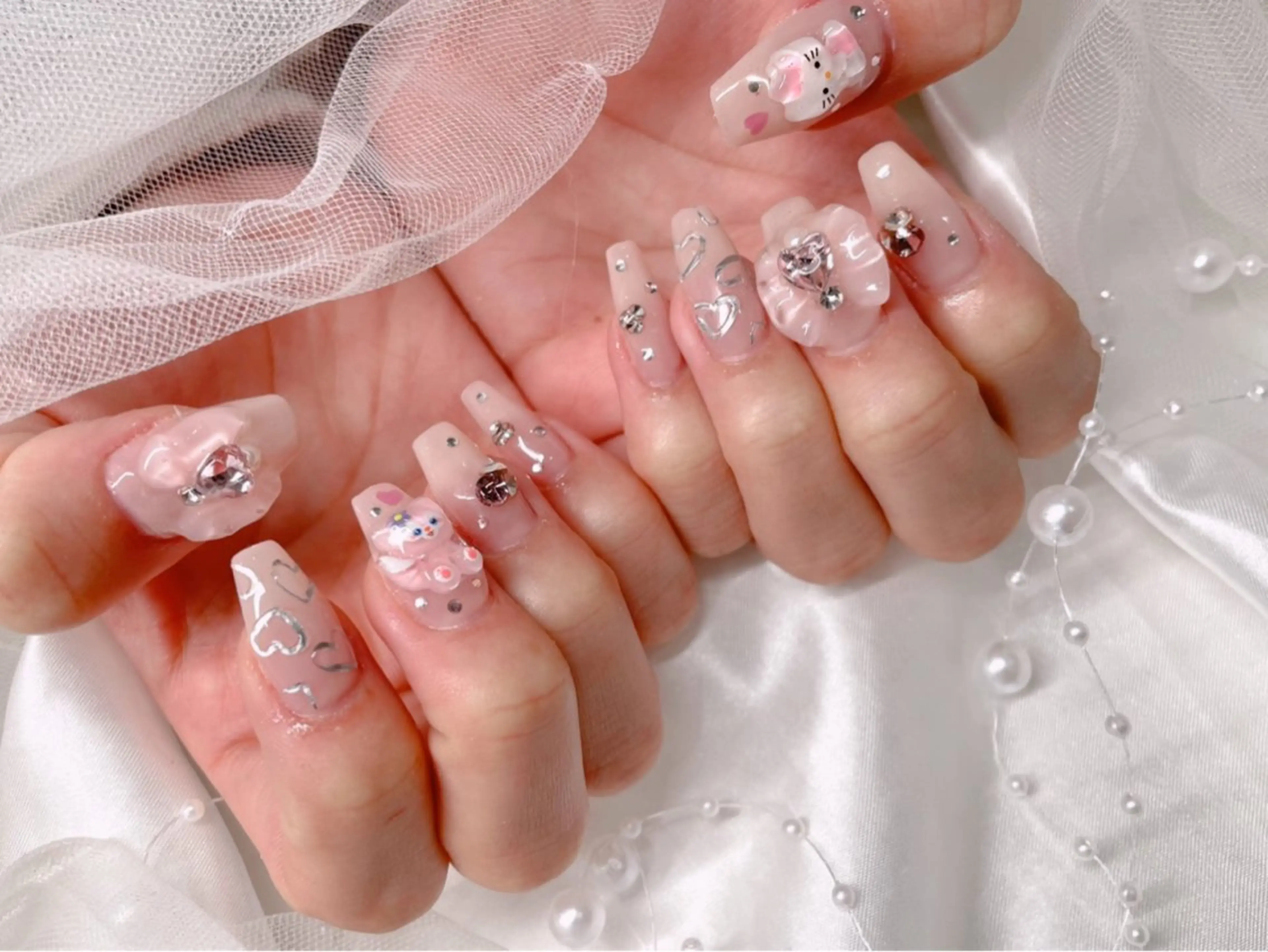 ネイル 長さ出し ロングネイル 春ネイル ハンドネイル ゆりか ジョアアンジェ福島のネイルデザイン