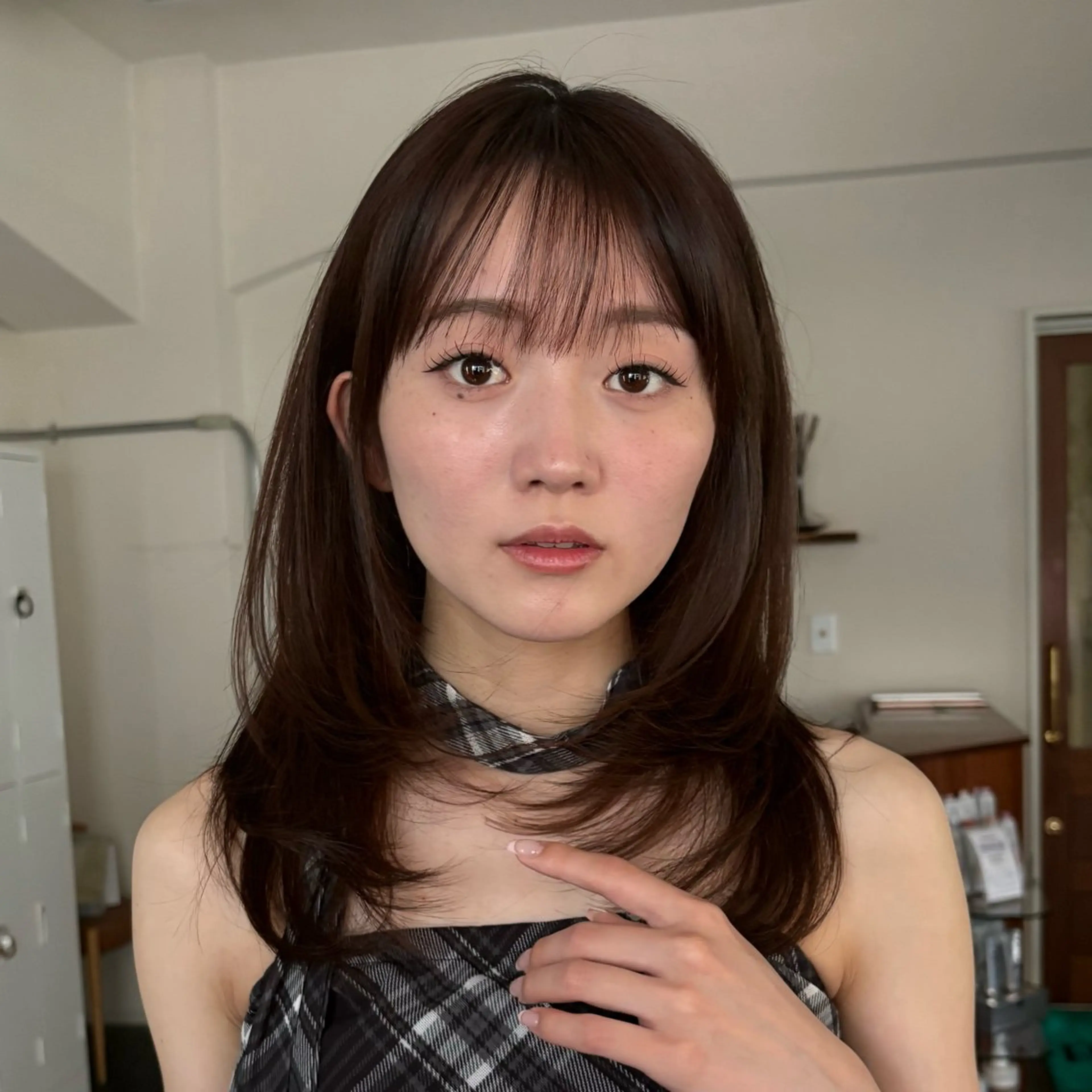 ミディアム カット ヘアカラー トリートメント 透明感カラー/顔周り カット/ののか💞のヘアスタイル