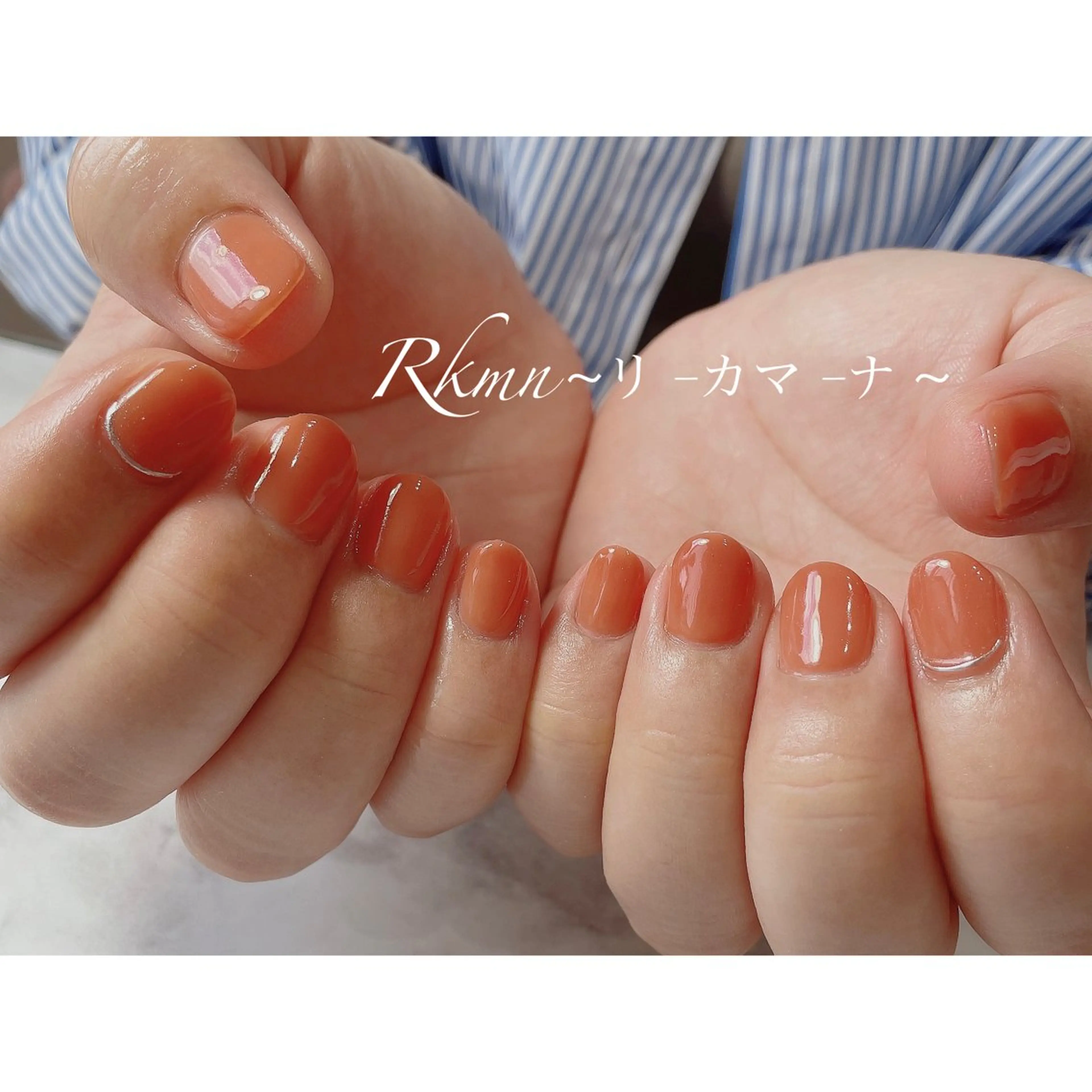 ネイル アートネイル ミラーネイル ワンカラーネイル オレンジ 春ネイル ハンドネイル フットネイル ハンドケア Rkmn ~リ-カマ-ナ~のネイルデザイン