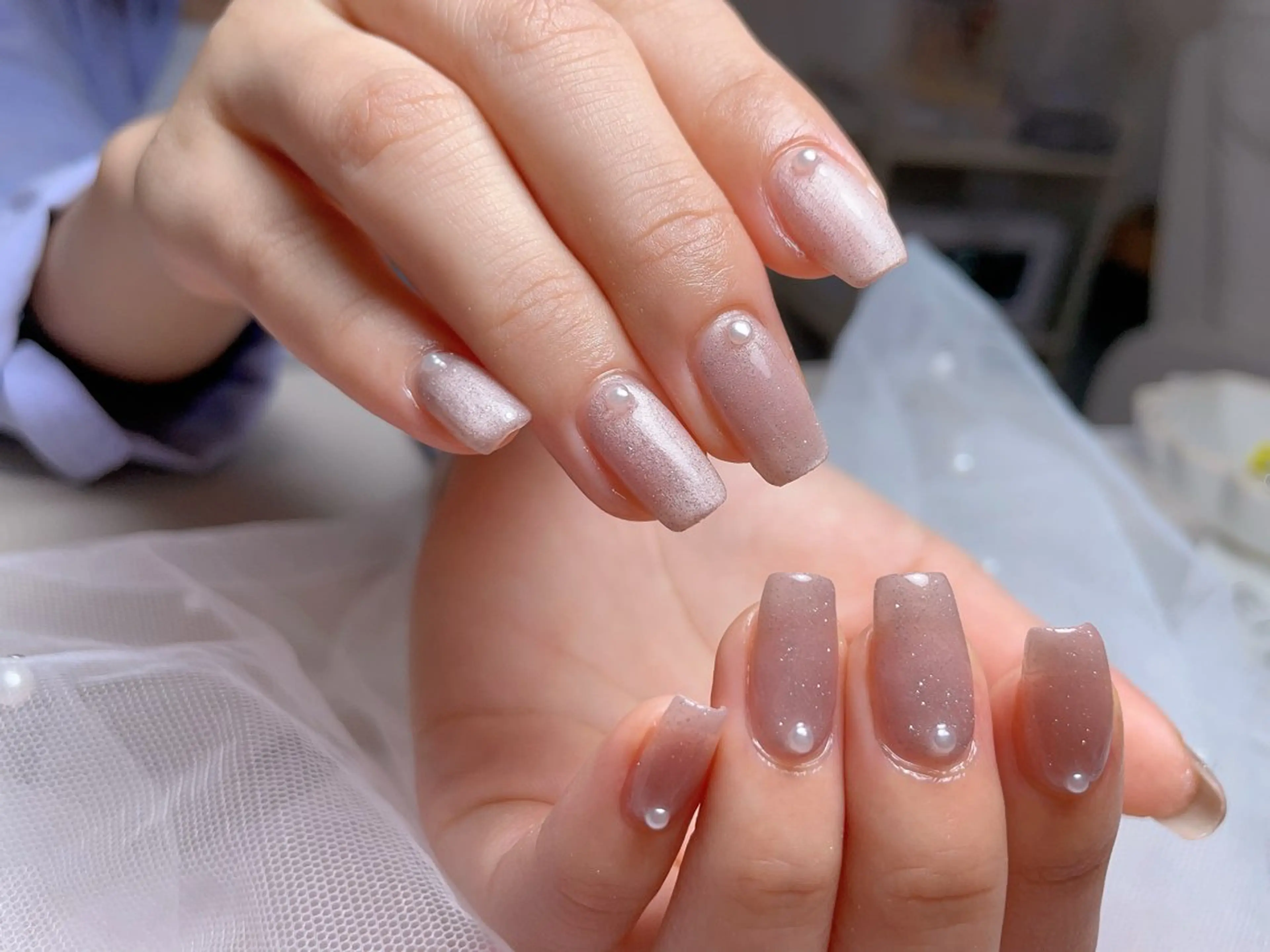 ネイル マグネットネイル ニュアンスネイル オフィスネイル ワンカラーネイル ピンク ハンドネイル Mnail _KKのネイルデザイン