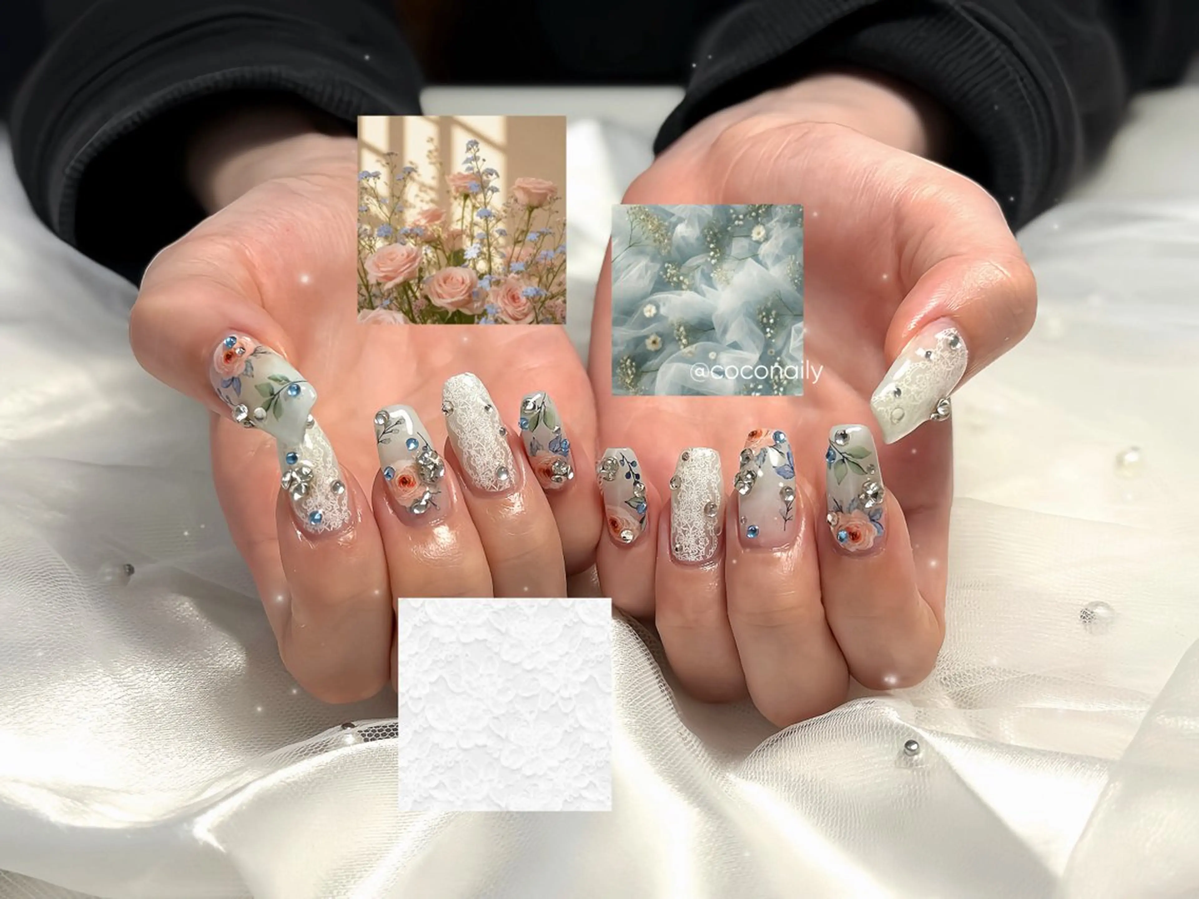 ネイル ガーリー 韓国ネイル レース ハンドネイル Coco Nailのネイルデザイン