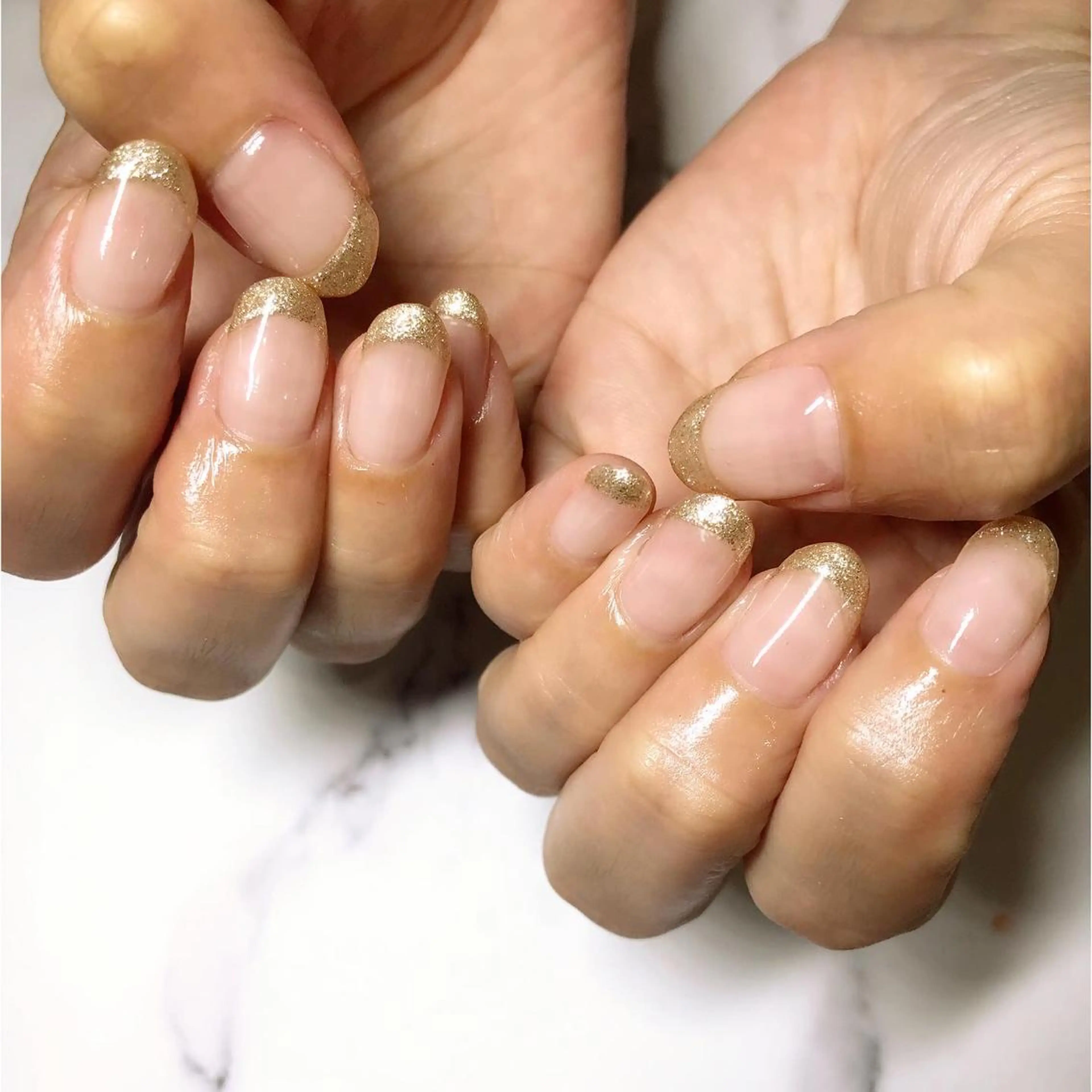 ネイル フレンチネイル ラメ(グリッター) ハンドネイル Mani cafe nailのネイルデザイン