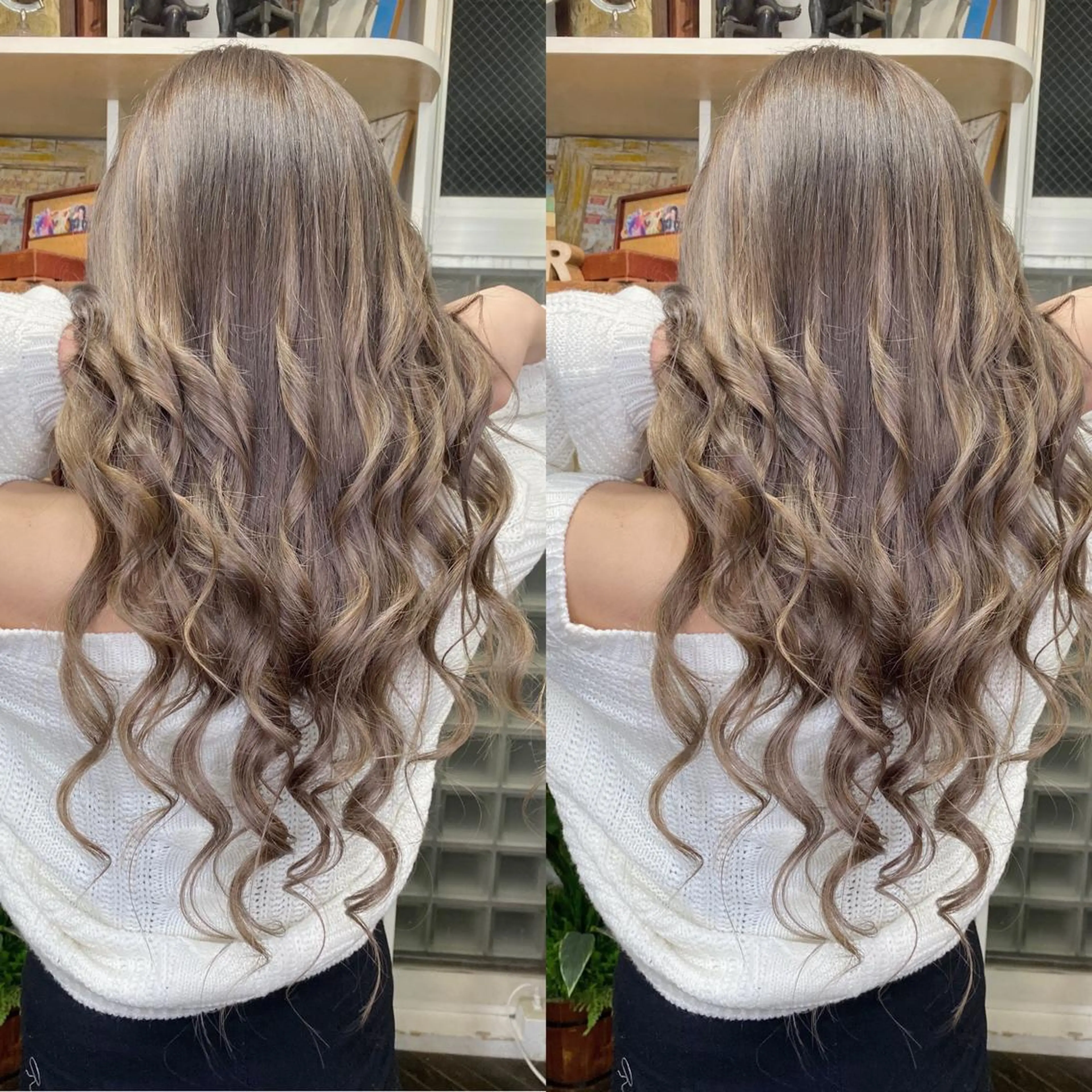 ロング カラー 編み込みエクステ シールエクステ バレイヤージュ ブリーチ ブロンド モモカ/ハイトーン /バレイヤージュのヘアスタイル