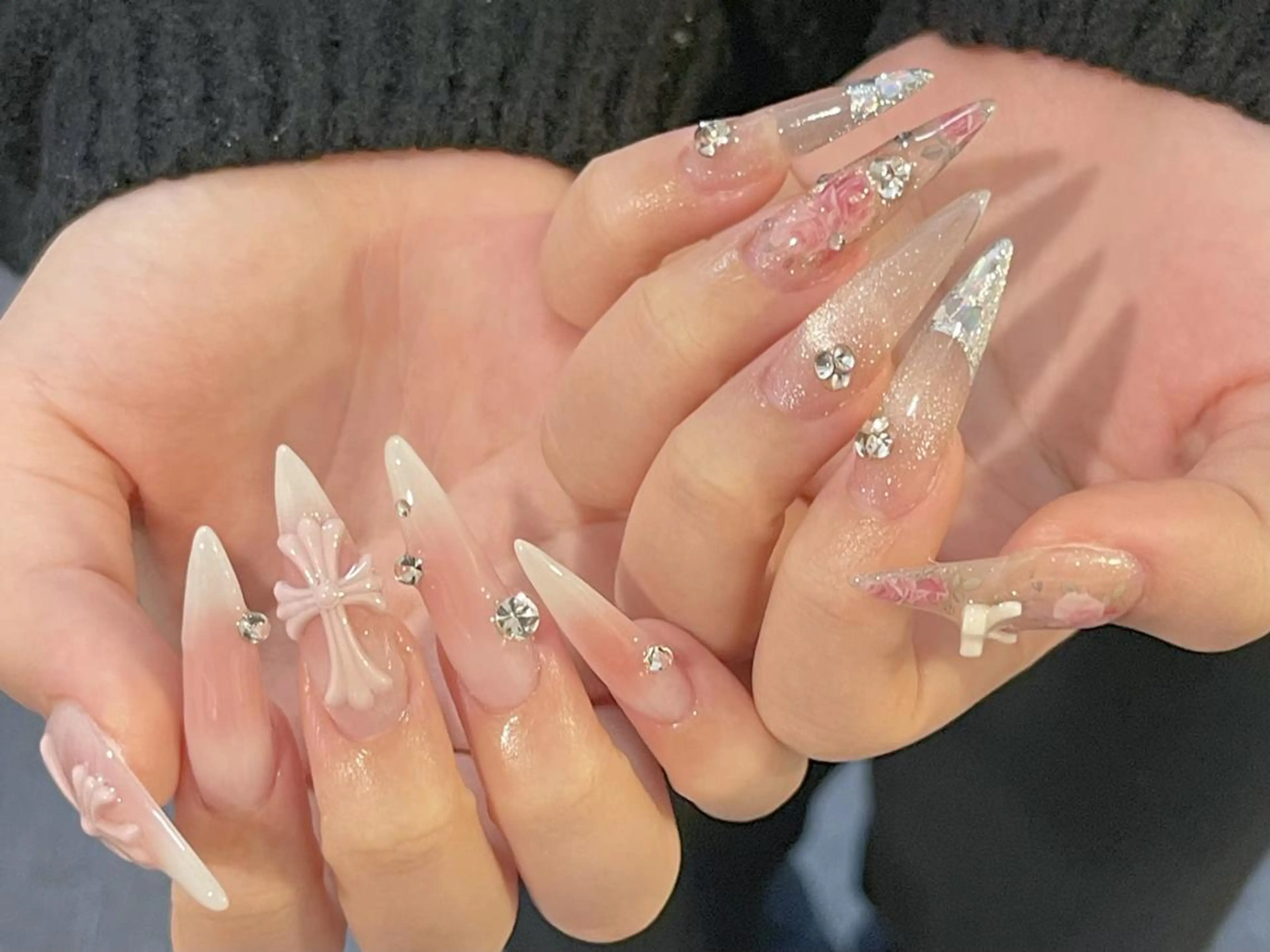 ネイル 長さ出し グラデーション 卒業式 キラキラネイル マグネットネイル ハンドネイル RiRi Belle Nail池袋のネイルデザイン