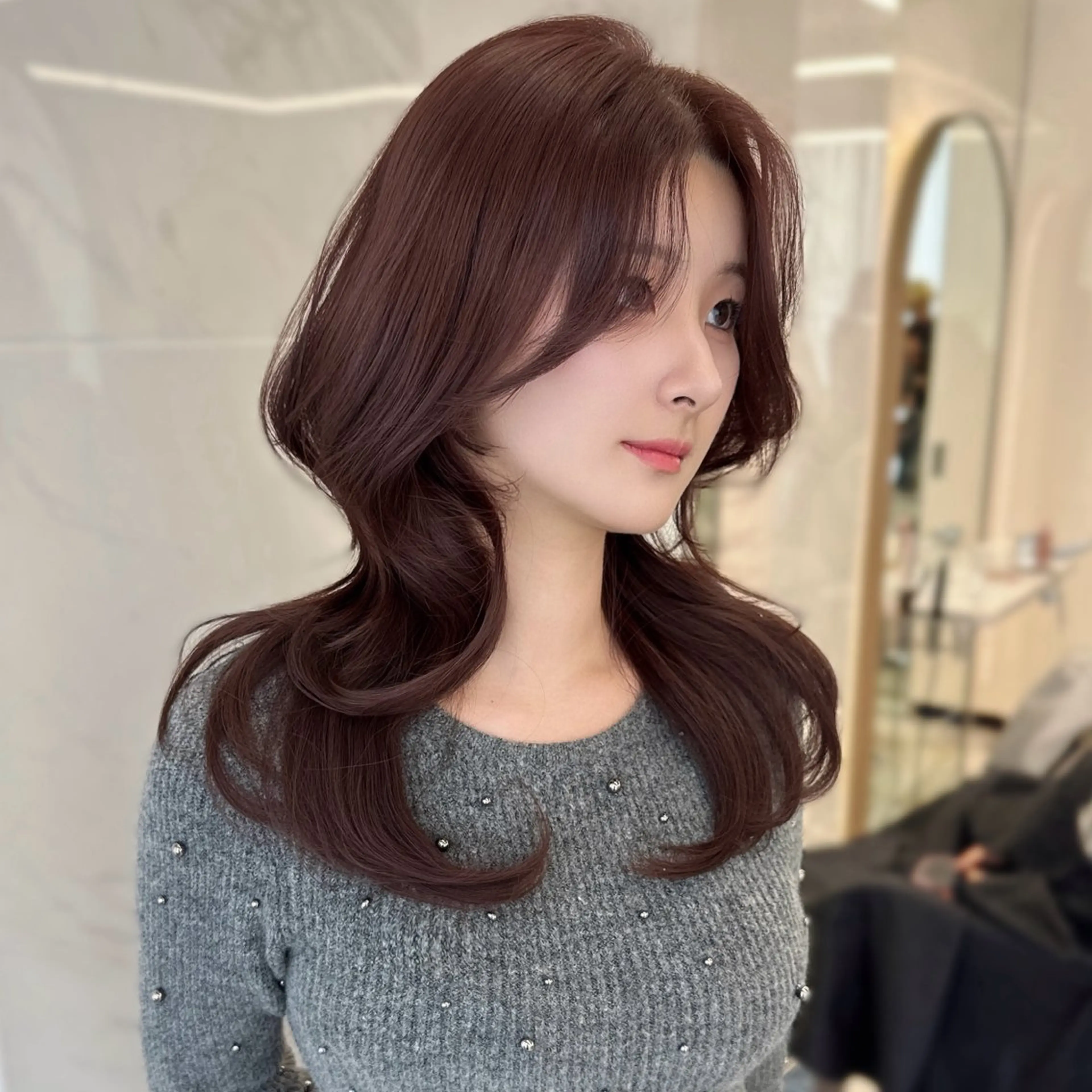 セミロング カラー ヘアアレンジ ブラウンカラー ピンクカラー ピンクブラウン 韓国風ヘア レイヤーカット カット ヘアカラー ヘアセット kana 栄美容師/韓国ヘアのヘアスタイル