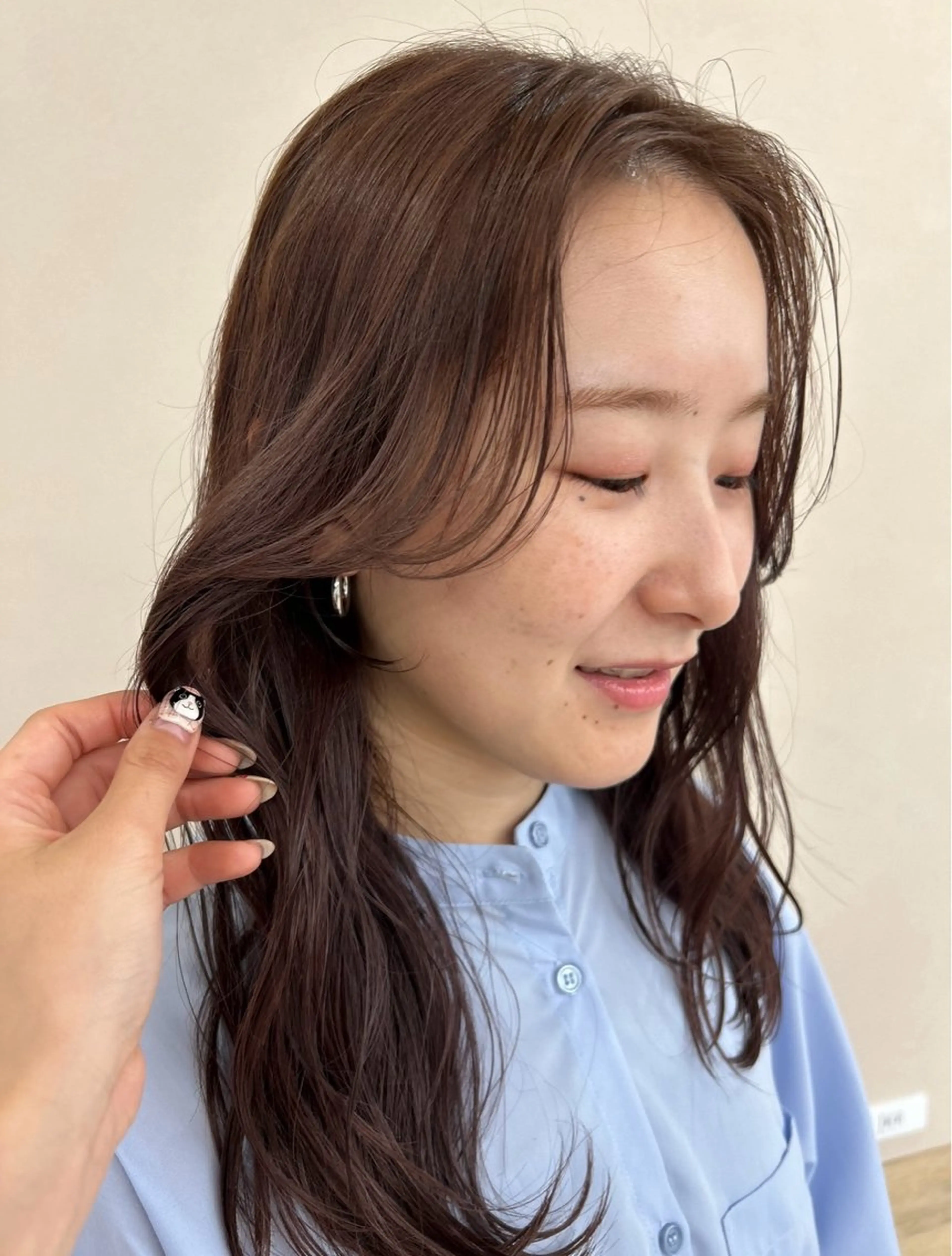 セミロング カラー ブラウンカラー ラベンダーカラー 顔周りカット 当日予約◎ボブ/ 透明感カラー/まこのヘアスタイル