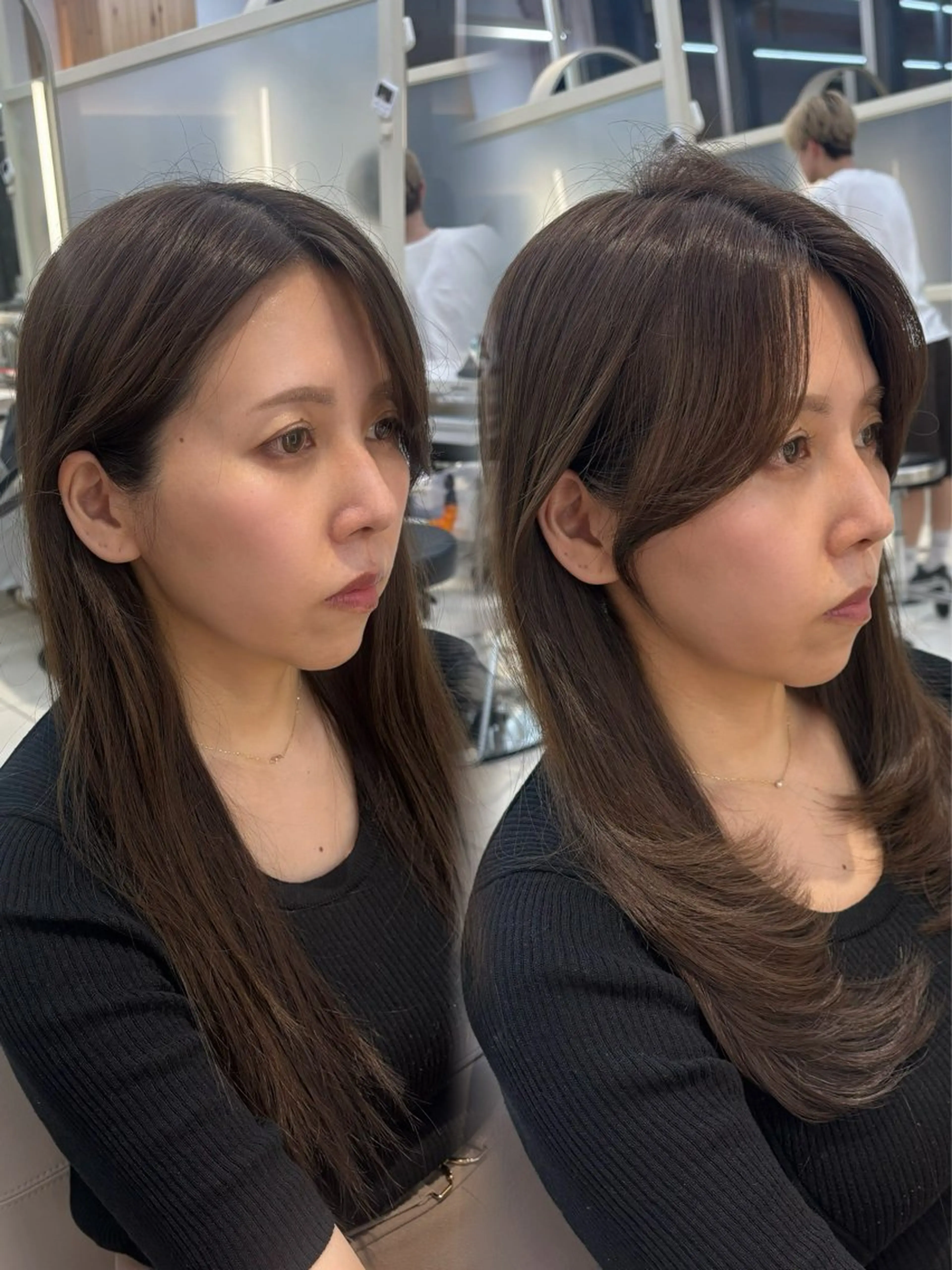 セミロング かなこ／重めレイヤー ／透明感カラーのヘアスタイル