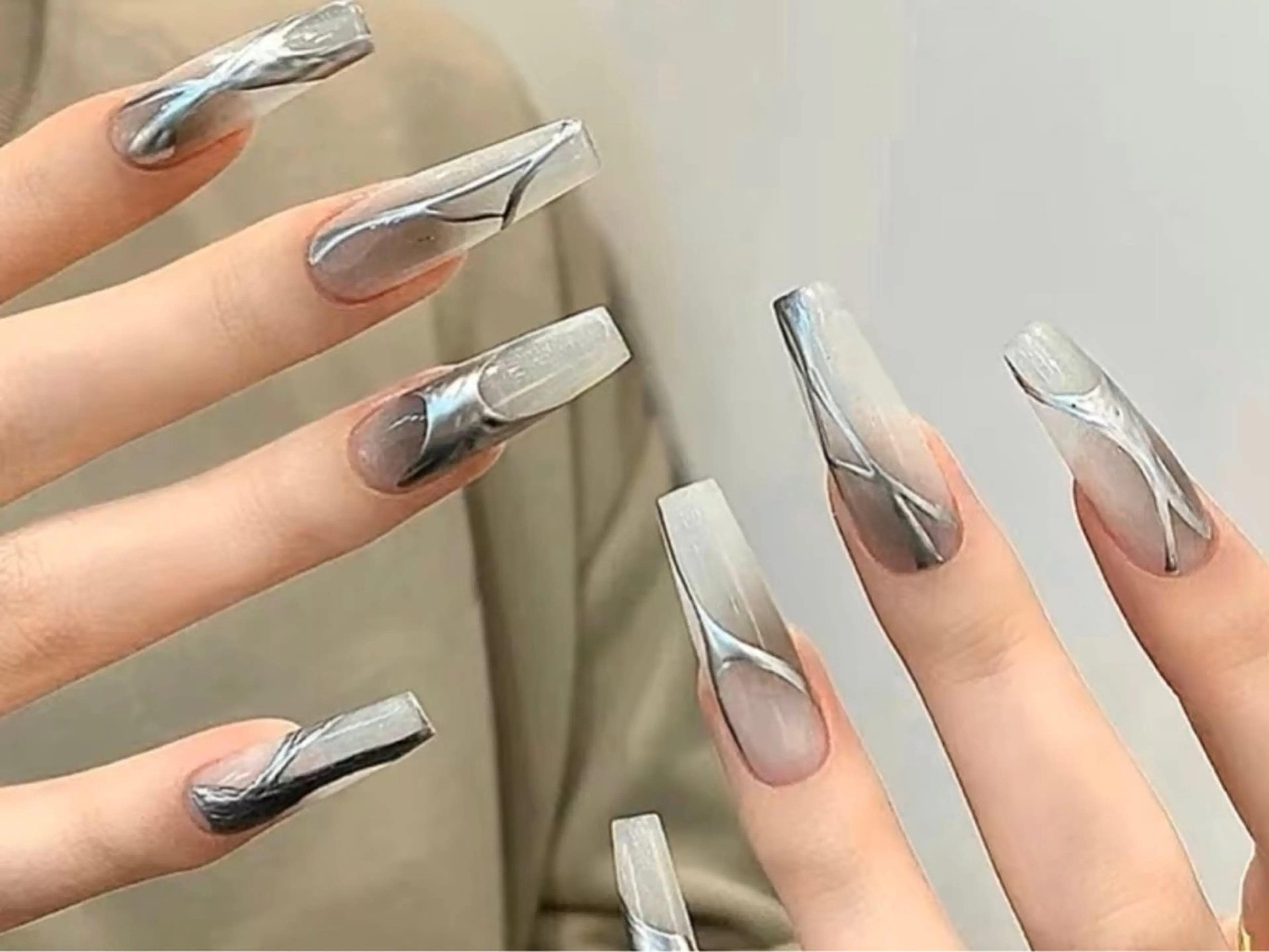 ネイル 長さ出し ジェルネイル キラキラネイル 大理石ネイル(マーブル) ニュアンスネイル Morpho nailのネイルデザイン