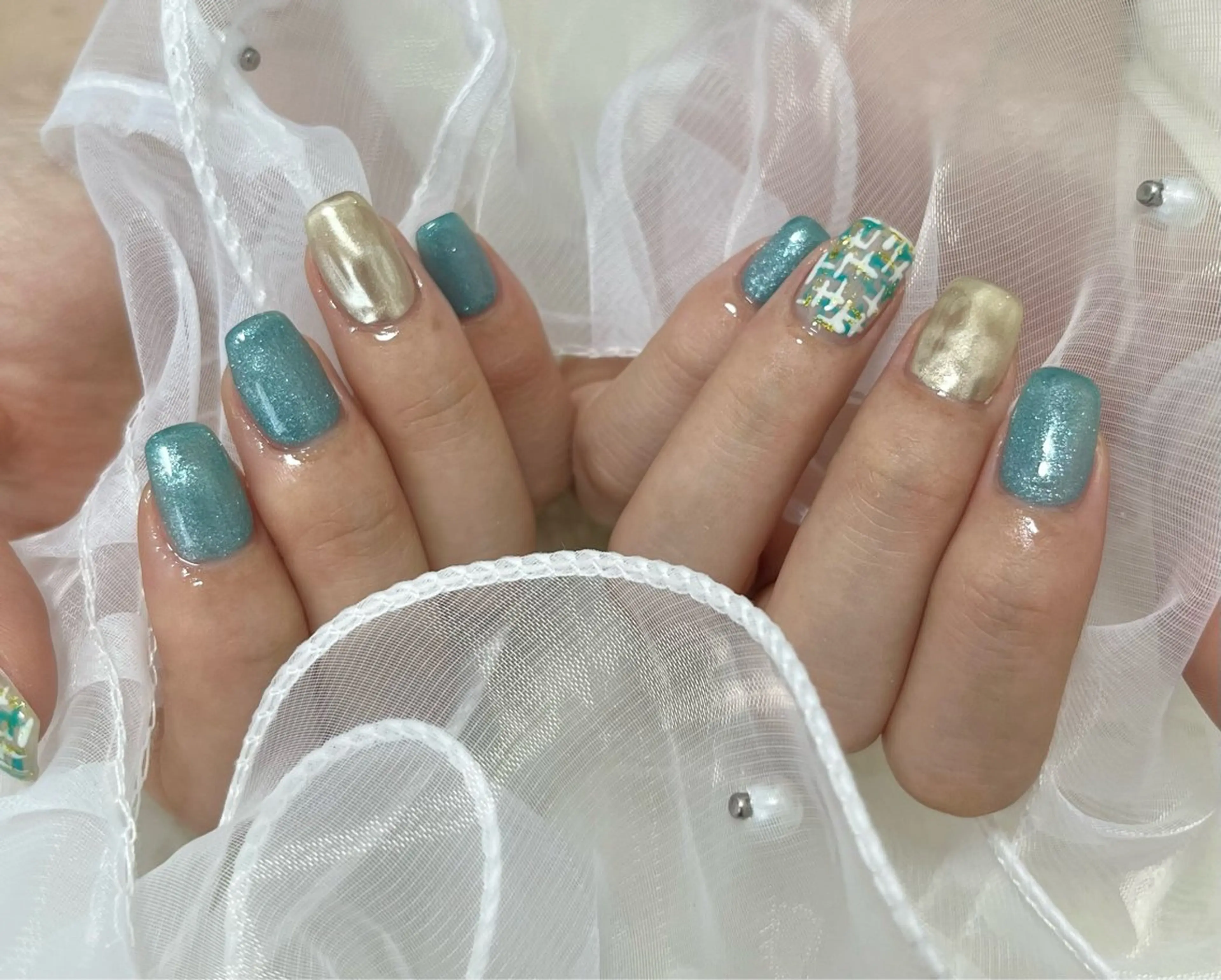 ネイル ミラーネイル ツイードネイル 冬ネイル ハンドネイル わたなべ さやかのネイルデザイン