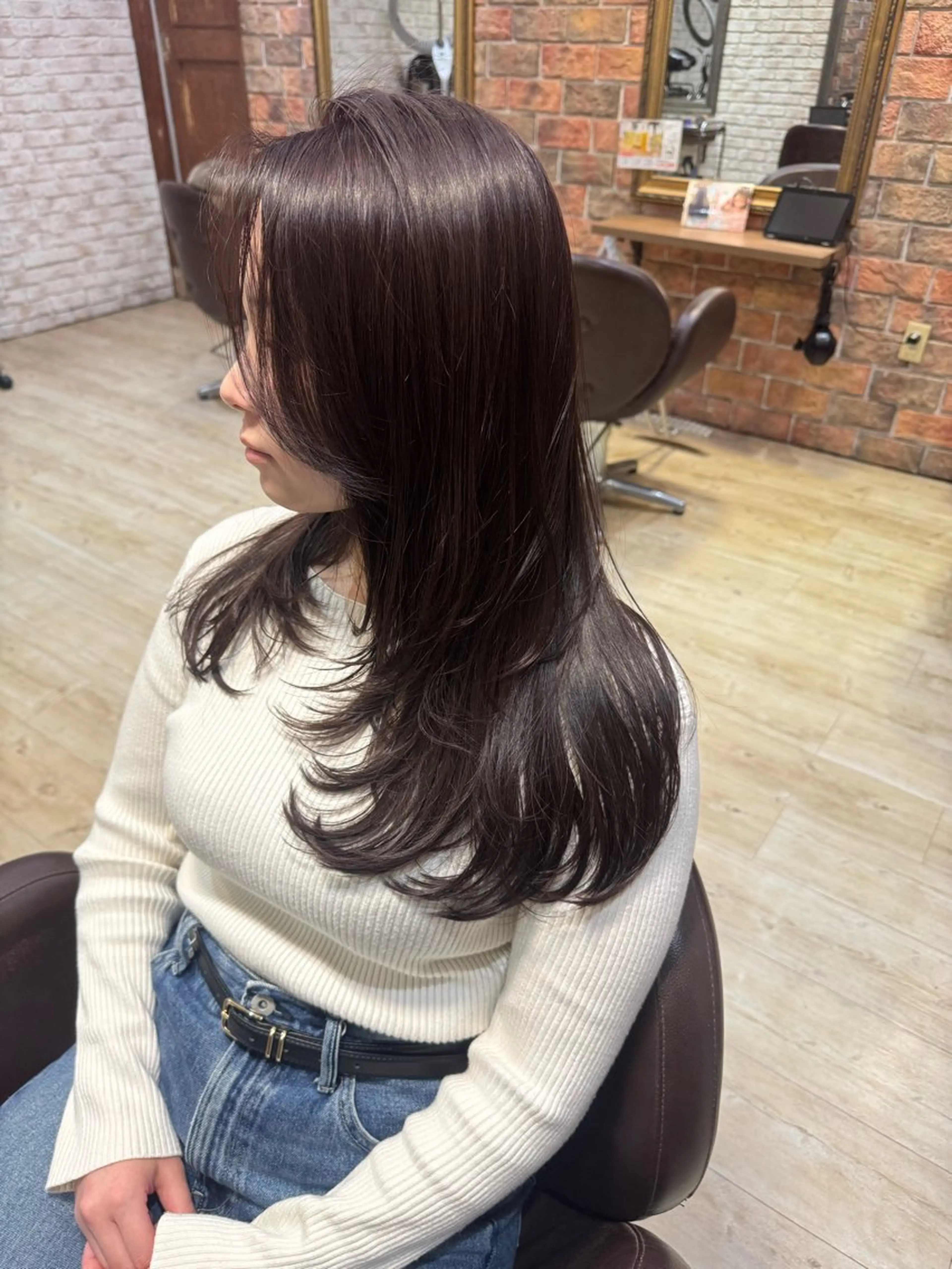 ロング ピンクラベンダー 韓国風ヘア レイヤーカット カット ヘアカラー 古川 流久のヘアスタイル