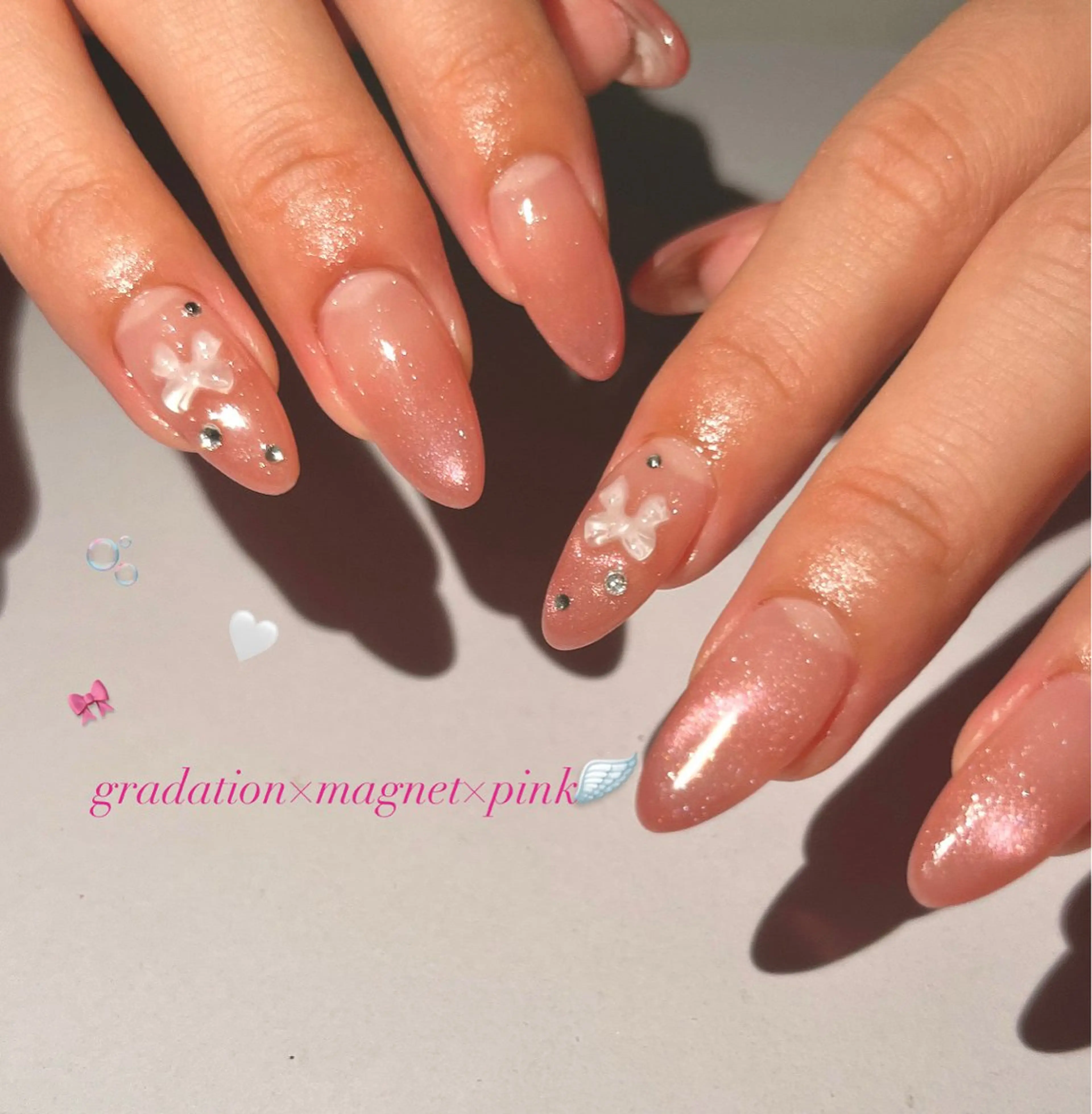 ネイル グラデーション マグネットネイル オフィスネイル リボン シンプルネイル ハンドネイル NailSalon _Amulet_のネイルデザイン