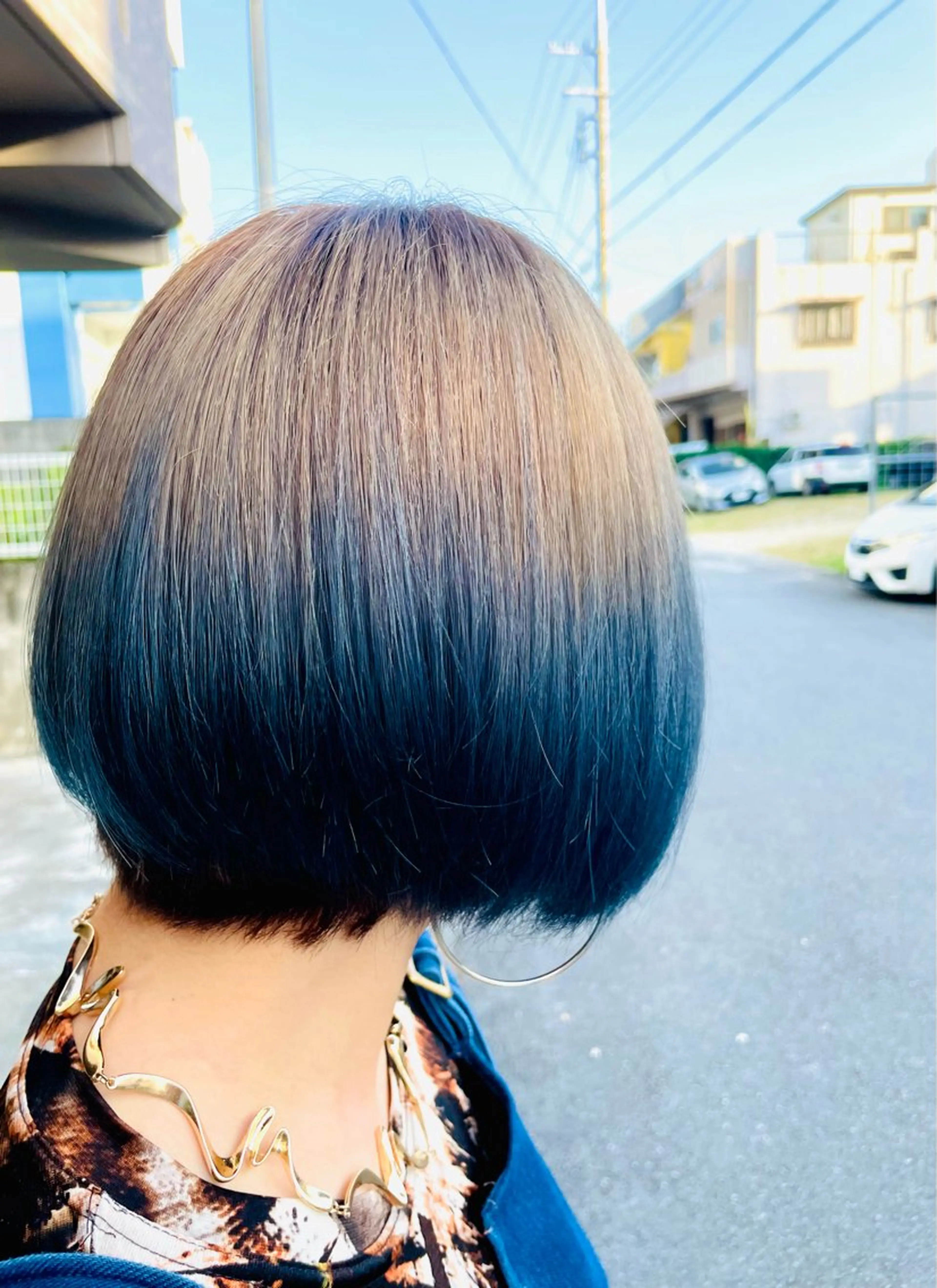 ショート カラー ブルーカラー グラデーションカラー ハイトーンカラー ネイビーカラー re place リプレイスのヘアスタイル