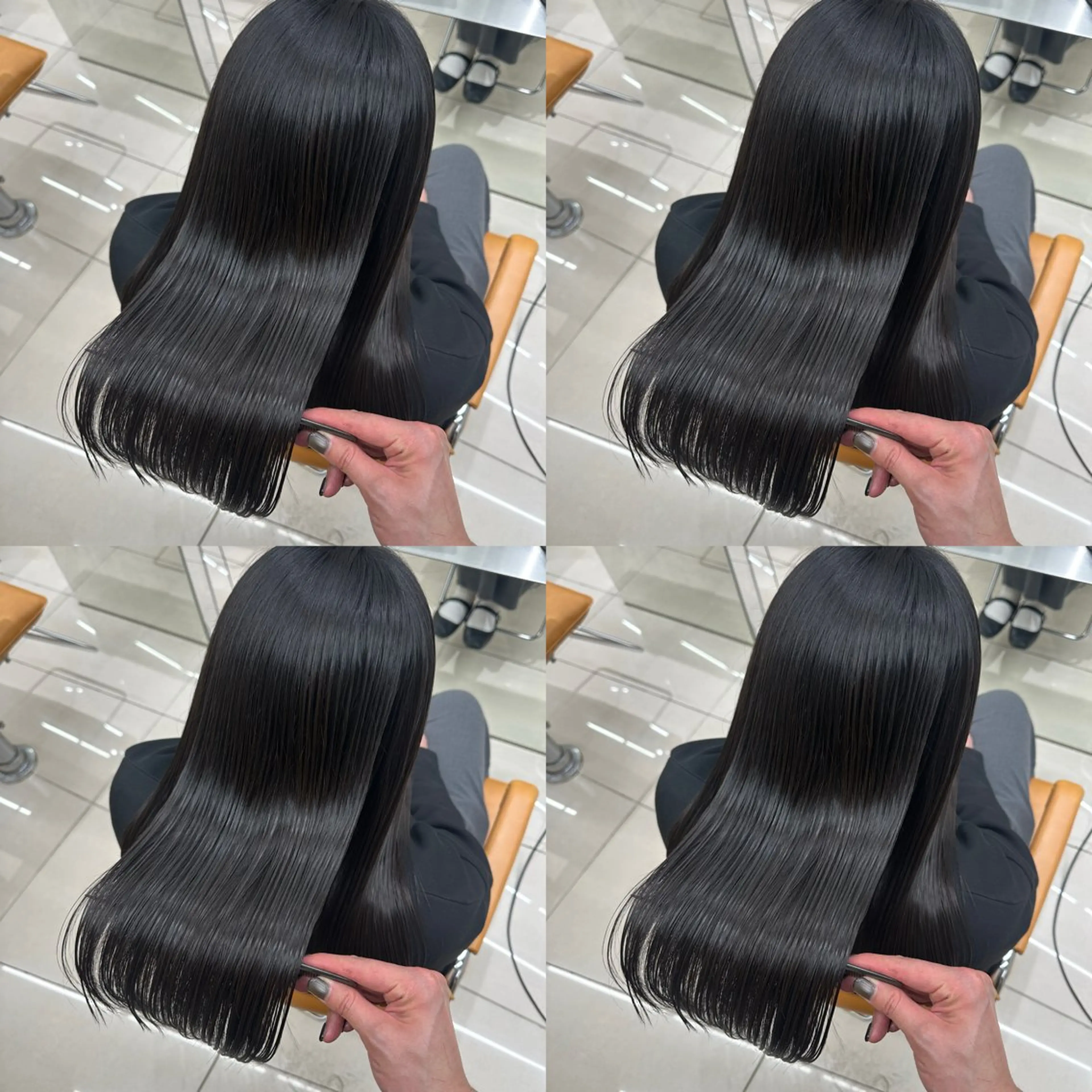 ロング パーマ 縮毛矯正 髪質改善× 白髪ぼかし溝江のヘアスタイル