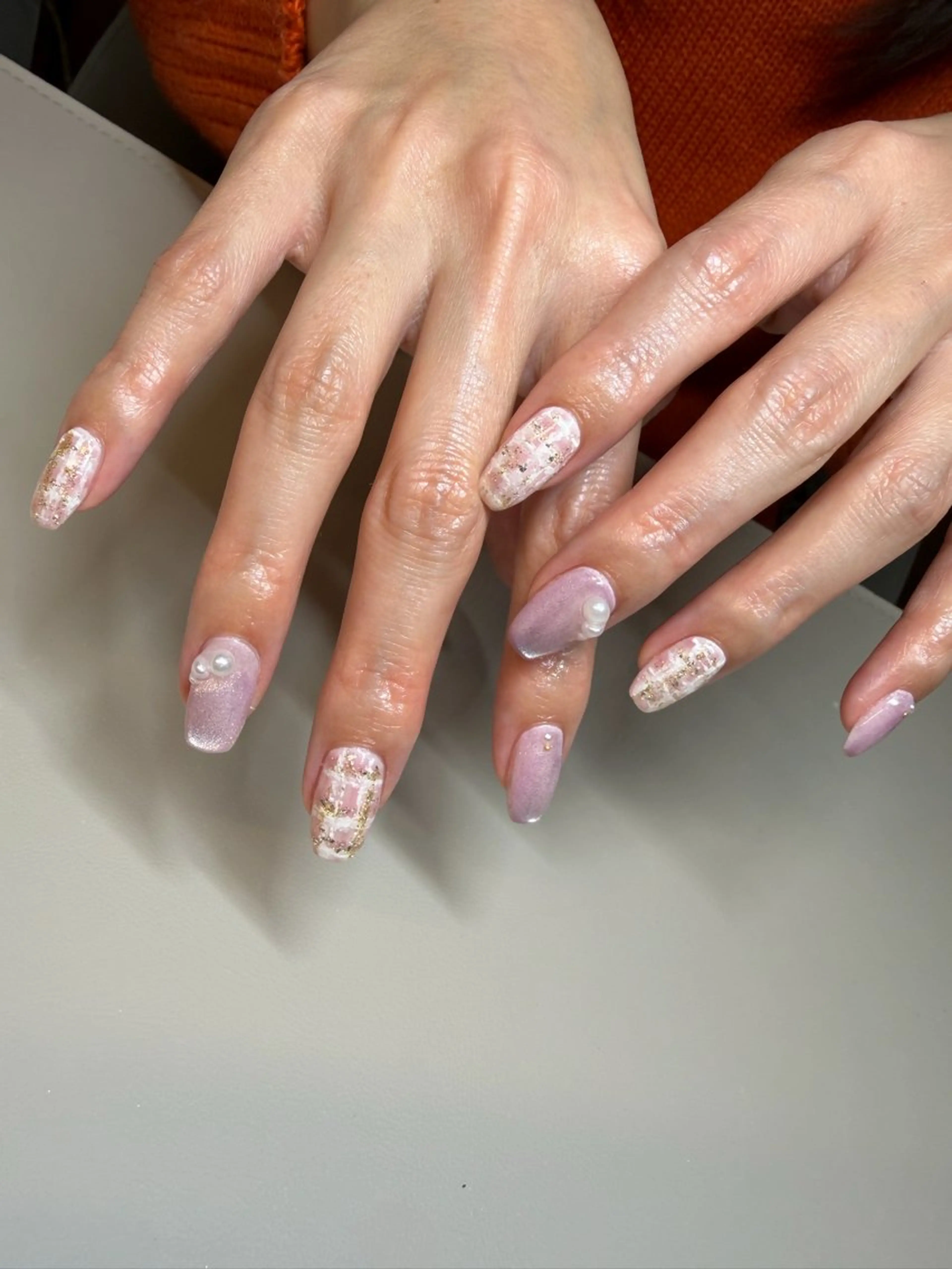 ネイル マグネットネイル 持ち込み ピンク ツイードネイル nail salon C.のネイルデザイン