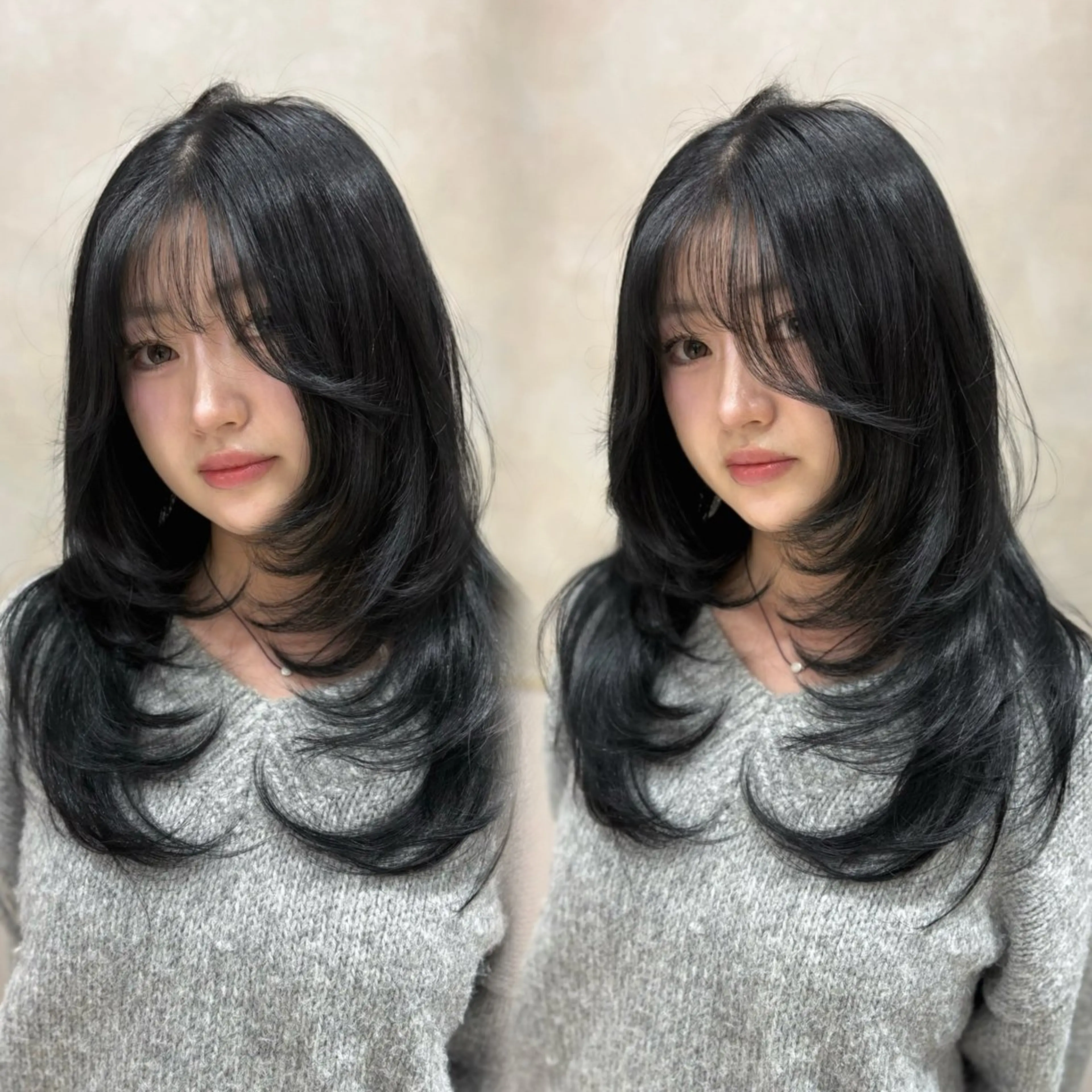 ロング カラー 黒髪 ブルーカラー ブルーブラック ハイレイヤー レイヤーカット ヘアカラー トリートメント 銀座/レイヤー/ 透明感カラー✨りくのヘアスタイル