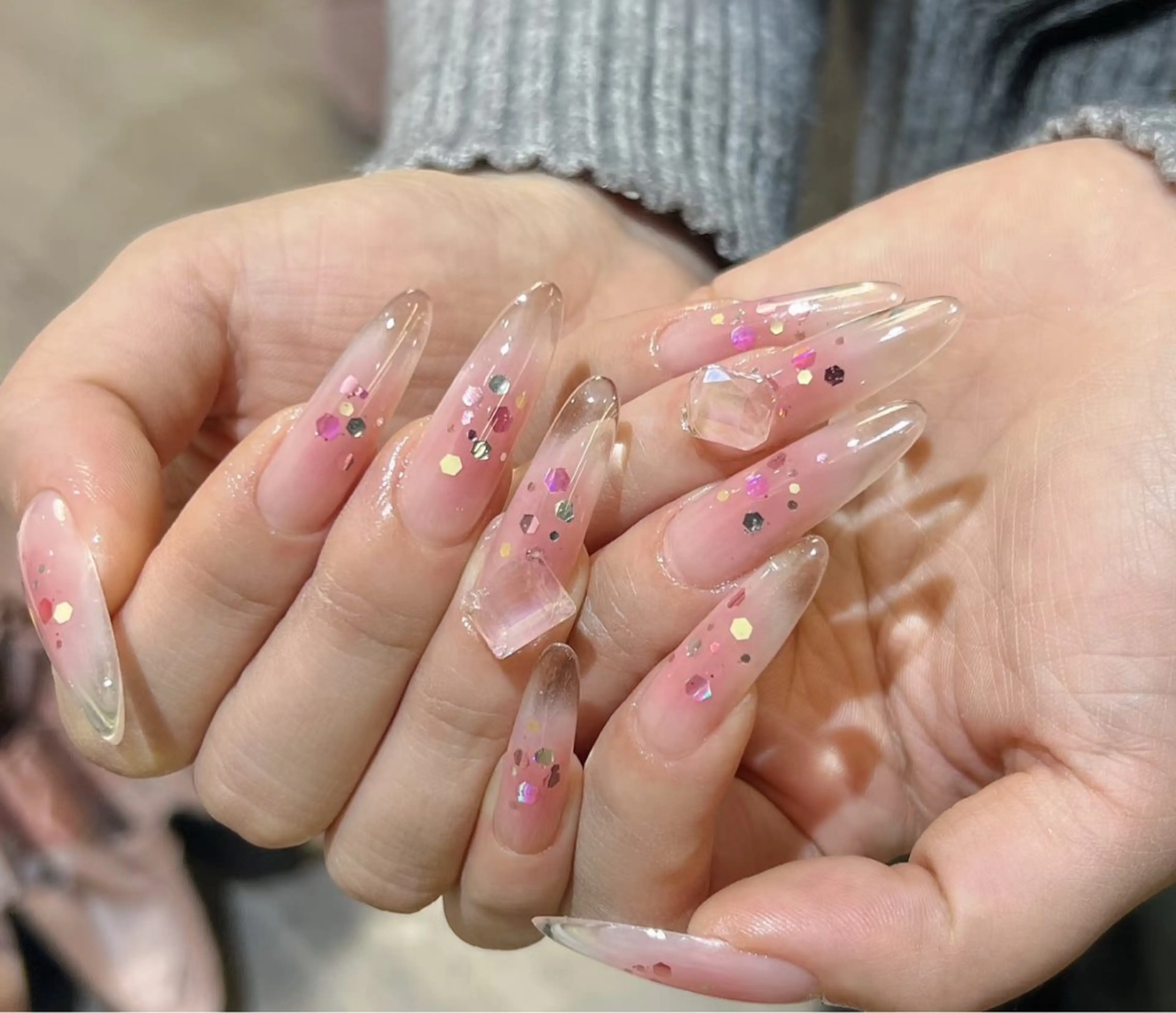 ネイル アートネイル オーロラネイル チークネイル フレンチネイル ガラスフレンチ 🎀🎀YooLi Nail Salonのネイルデザイン