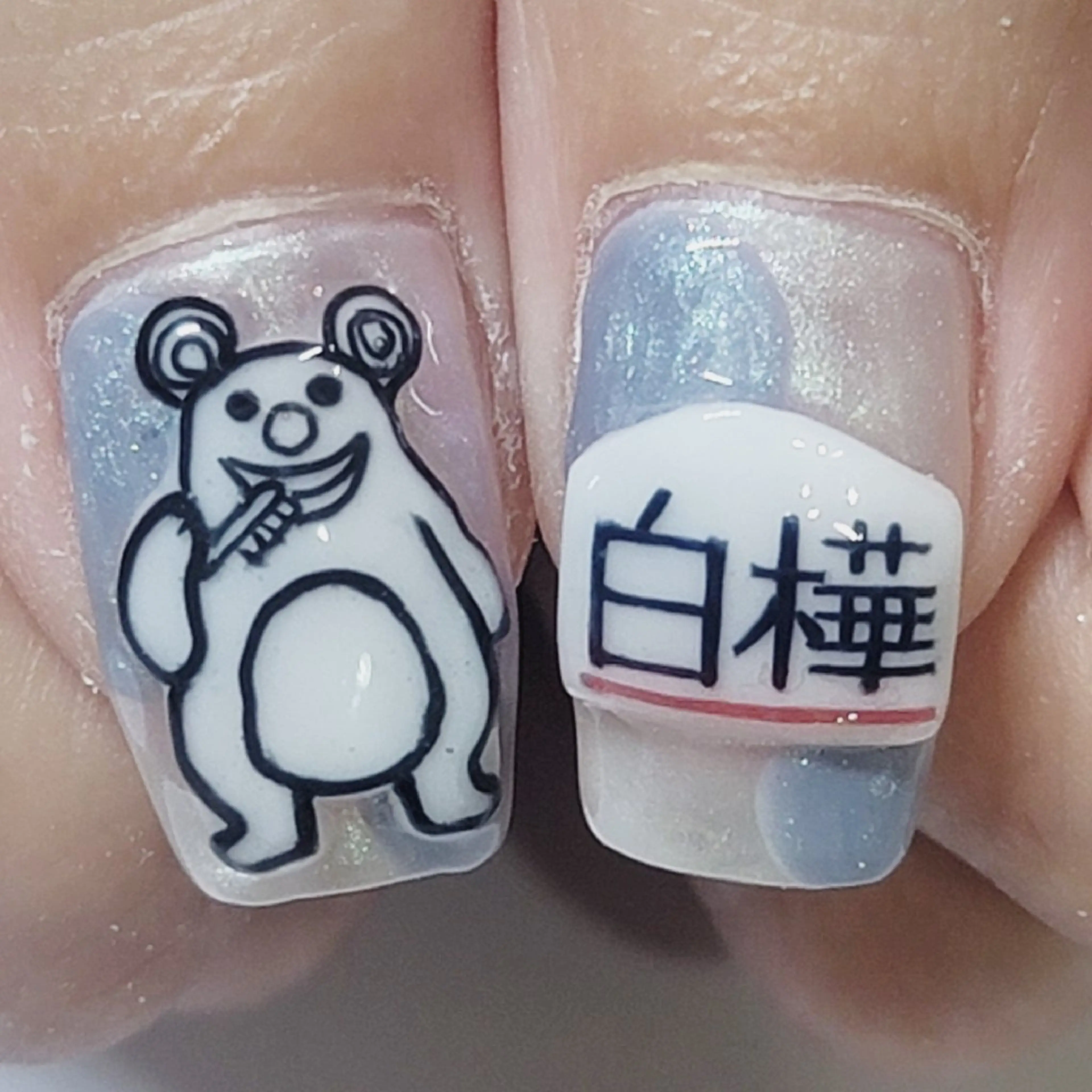 ネイル アートネイル ブルー ドット ホワイト ハンドネイル よしだ ひろきのネイルデザイン