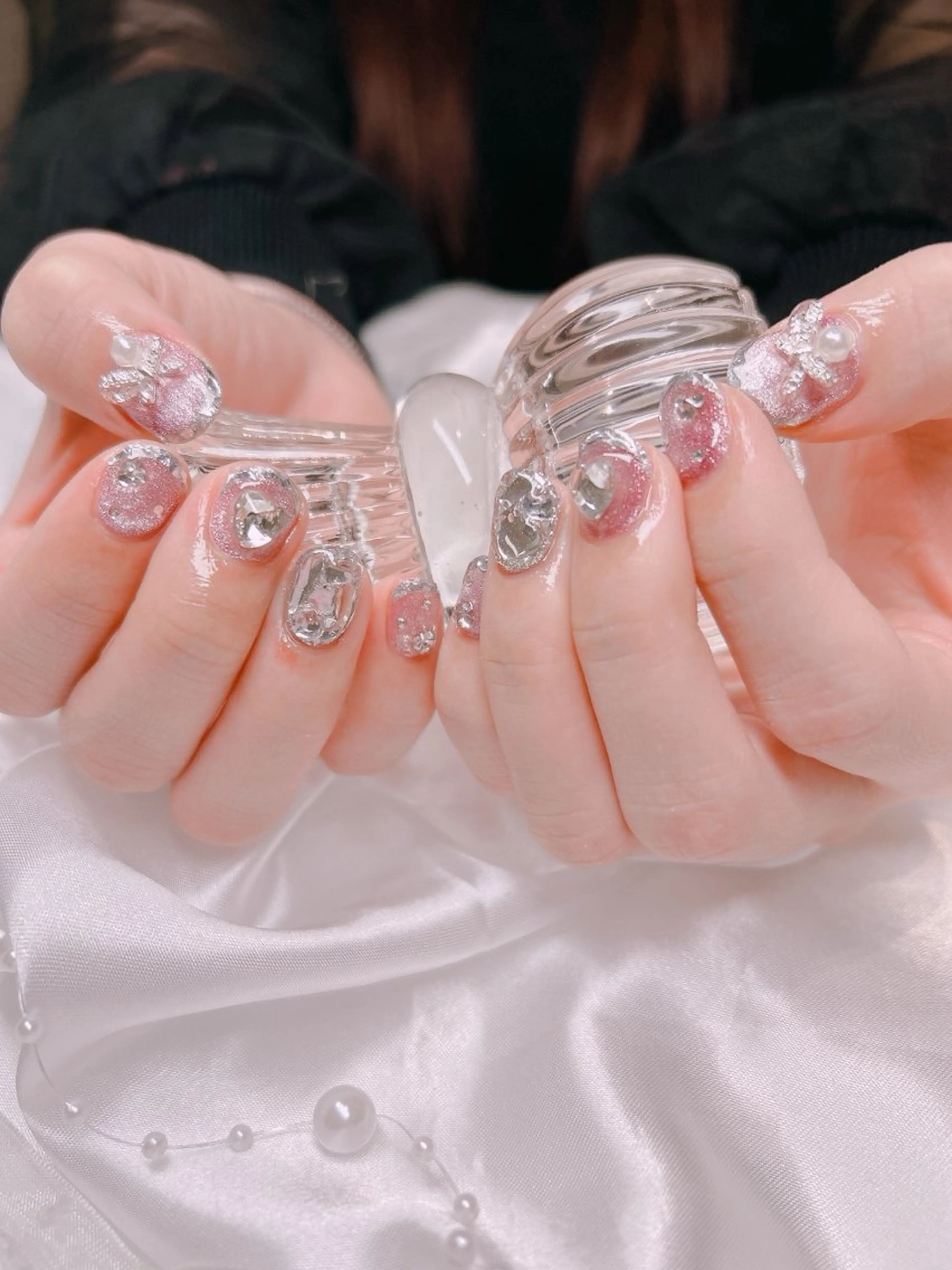 ネイル フレンチネイル ガラスフレンチ ハンドネイル junna 金山.東別院.上前津のネイルデザイン