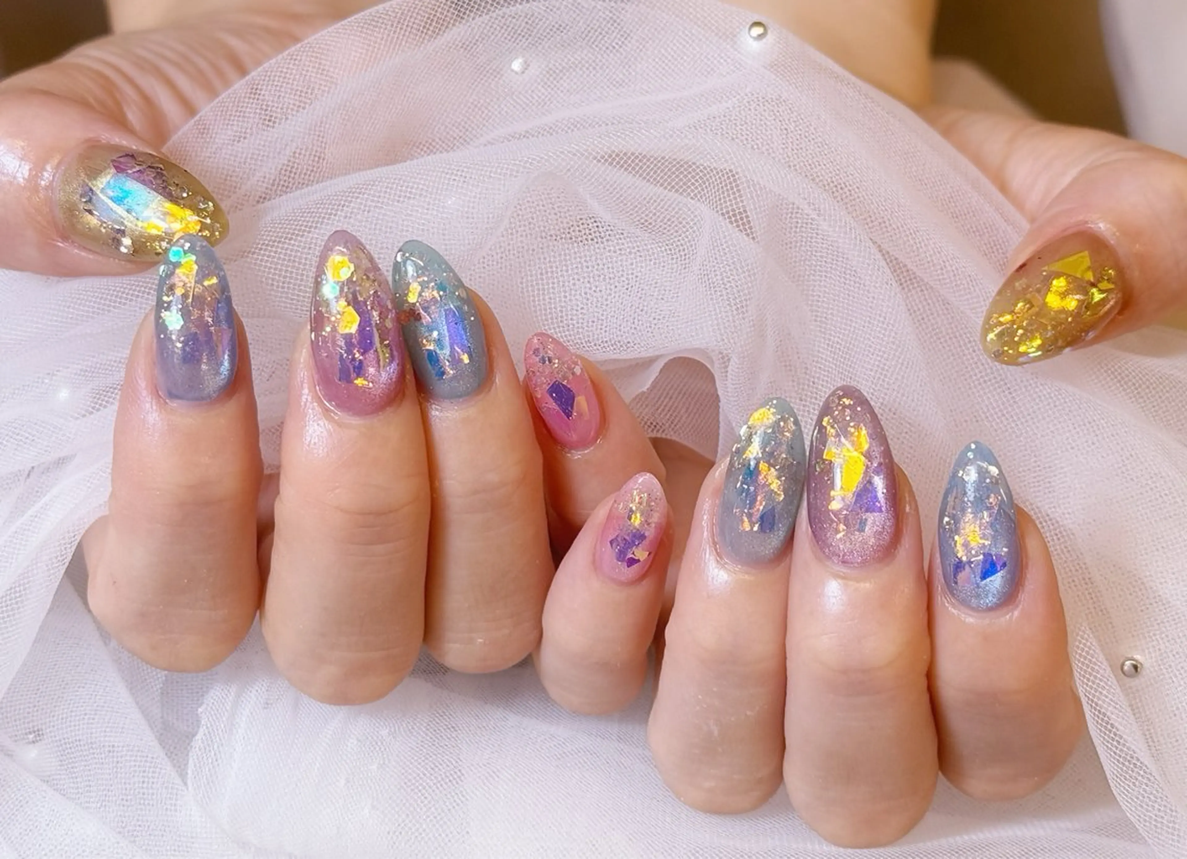 ネイル アートネイル フラッシュネイル フラワーネイル ジェルネイル ガーリー ハンドネイル Puti nailのネイルデザイン