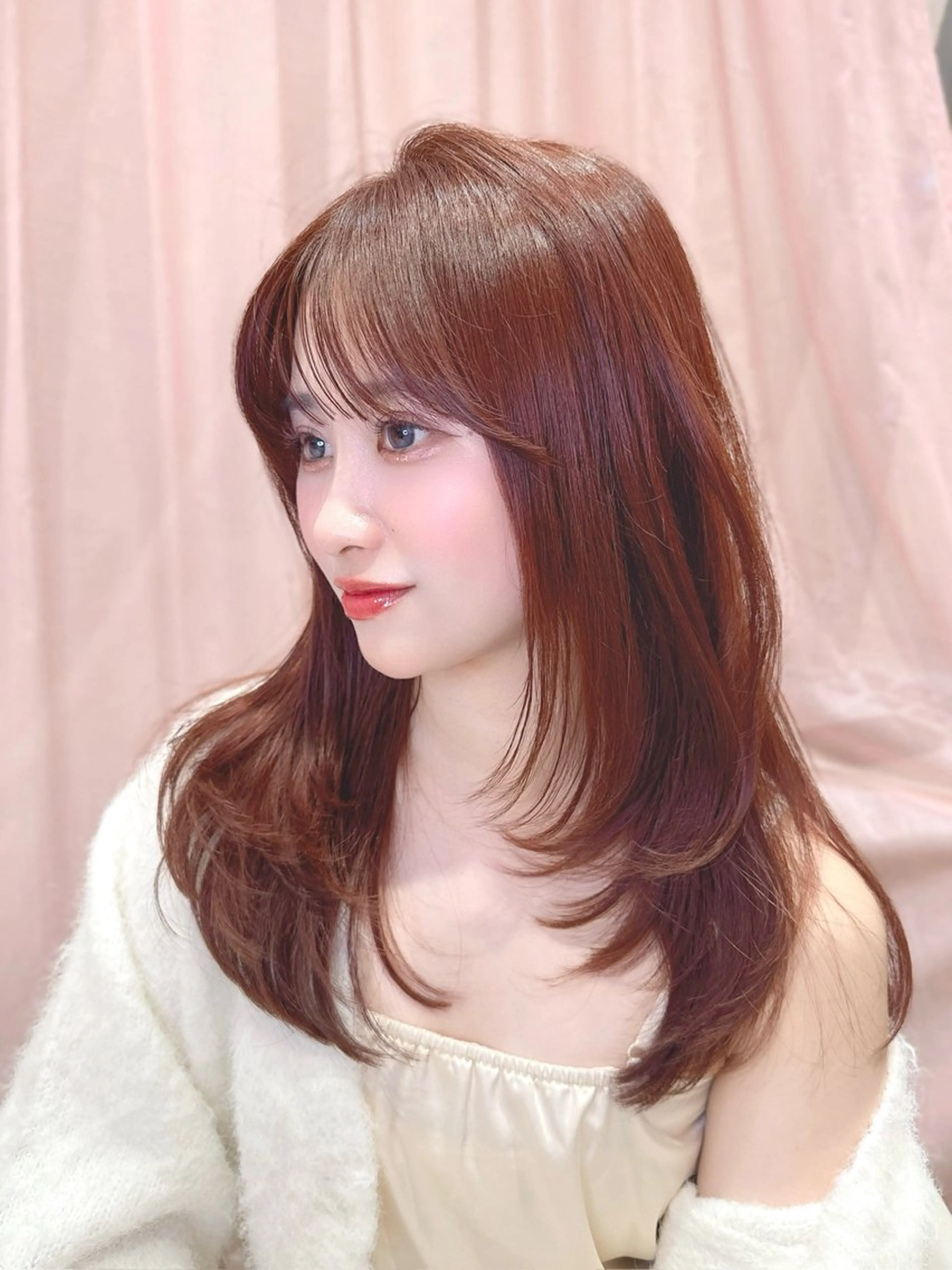 ミディアム カラー カット ヘアカラー トリートメント ヘッドスパ ヘアセット 韓国ヘア/レイヤー/ 顔まわり/りょーとのヘアスタイル