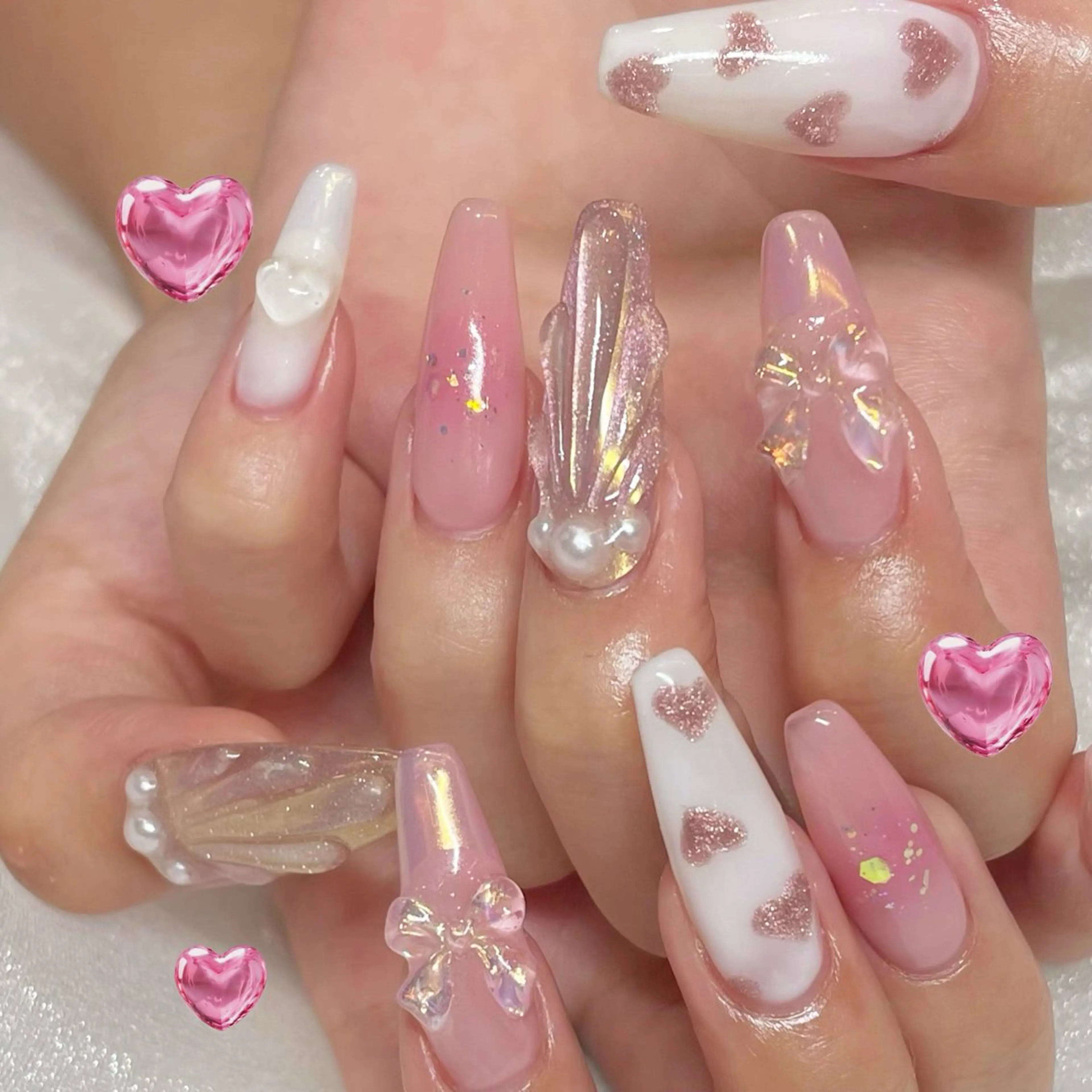 ネイル オーロラネイル ブルー キラキラネイル ピンク ハンドネイル Tsukahara 🌷仙台PARCOのネイルデザイン