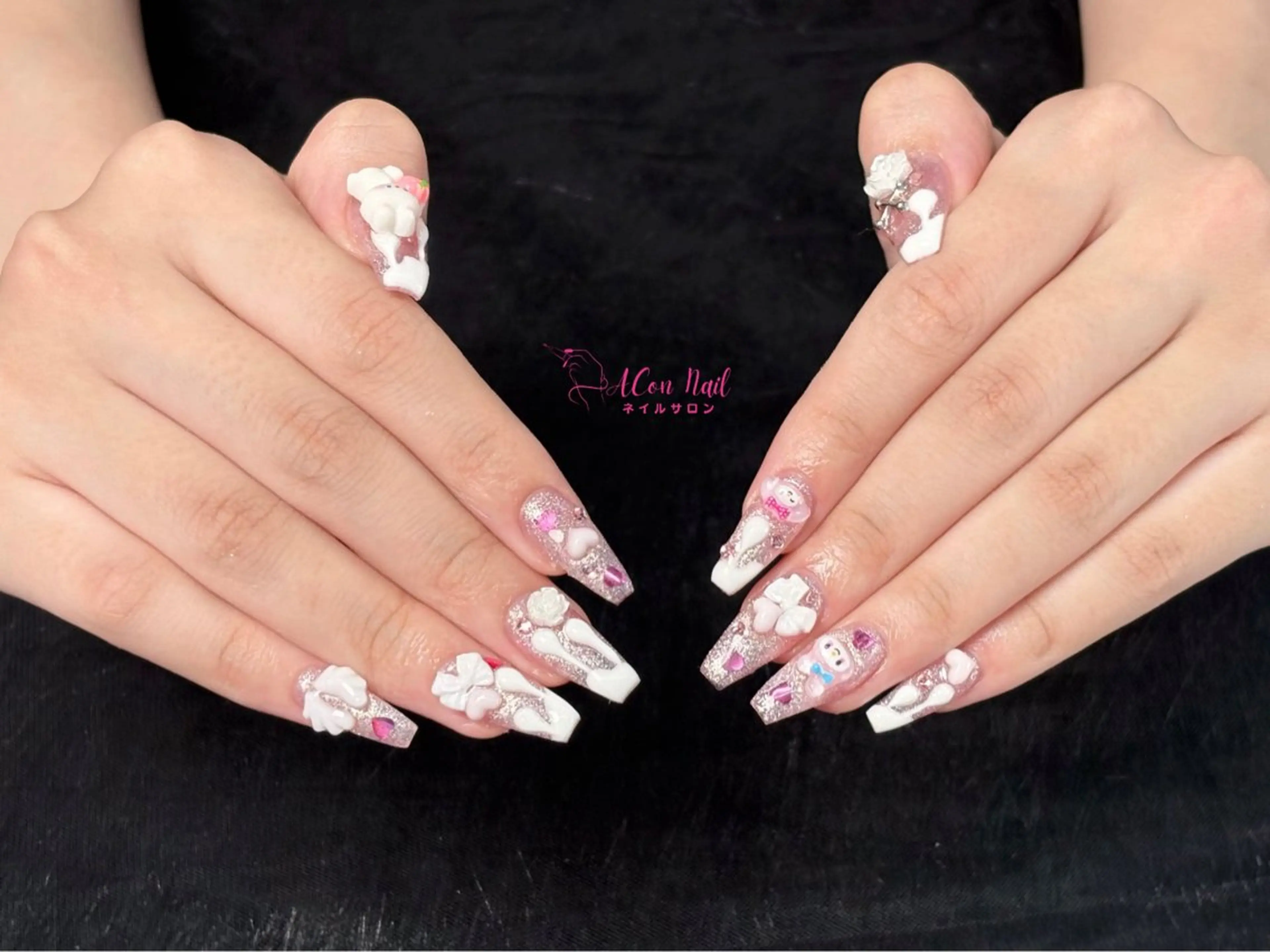 ネイル 桜ネイル 長さ出し フラワーネイル フレンチネイル ジェルネイル ハンドネイル AConNailSalon所属・ACon NailSalonのネイルデザイン