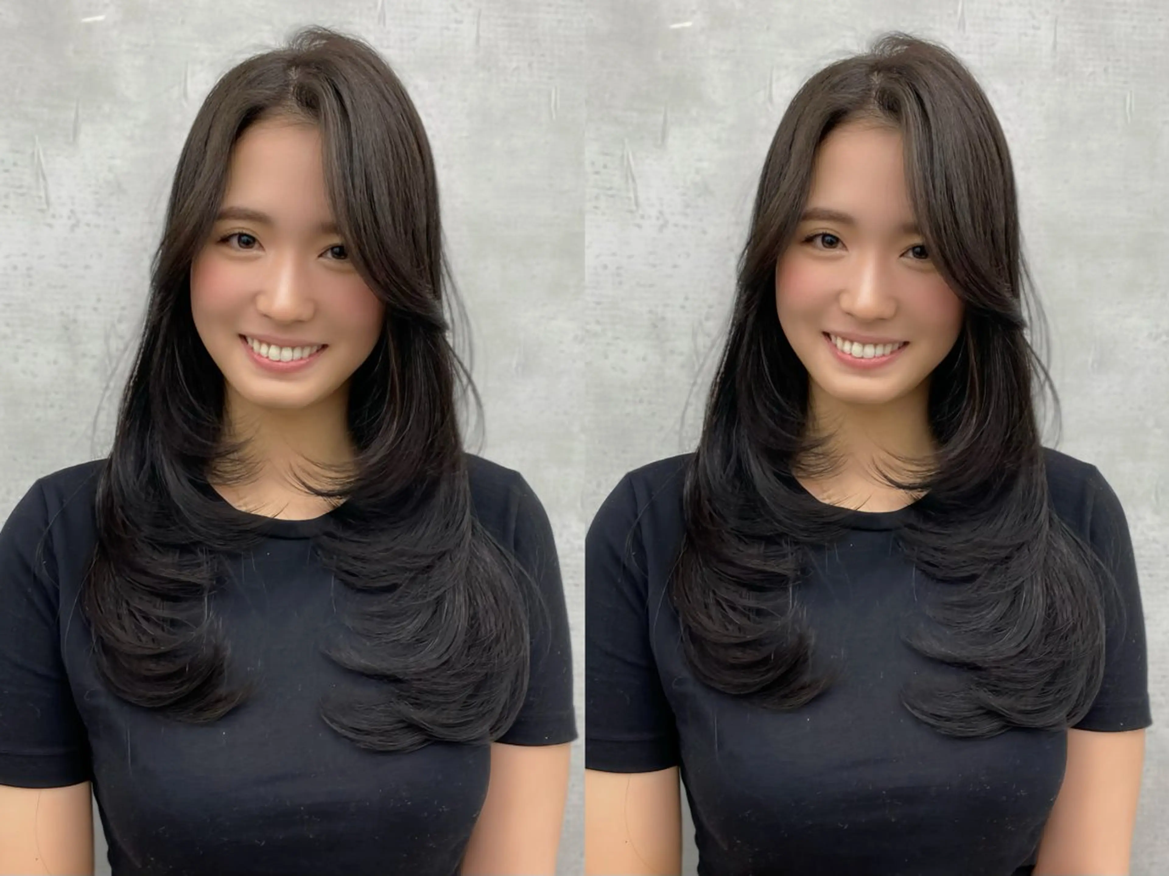 ロング カラー 黒髪 ブルーカラー ブルーブラック グレーブラック グレージュ レイヤー/艶カラー /韓国ヘア/高松のヘアスタイル